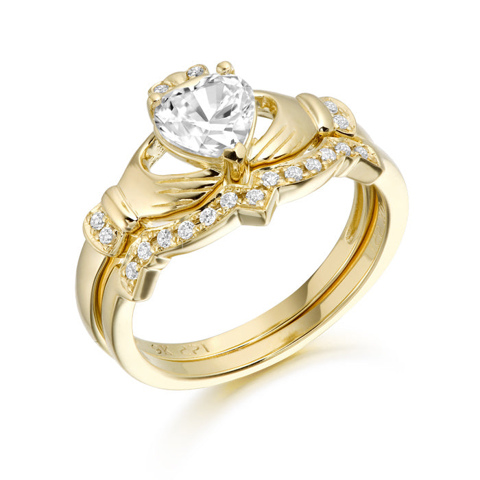 9kt CZ Gold Claddagh Ring set