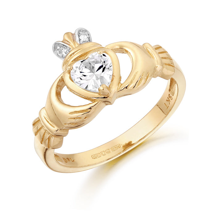 9kt Gold CZ Claddagh Ring