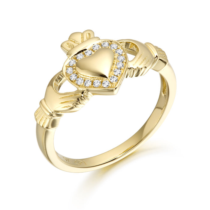 9ct Gold CZ Claddagh Ring