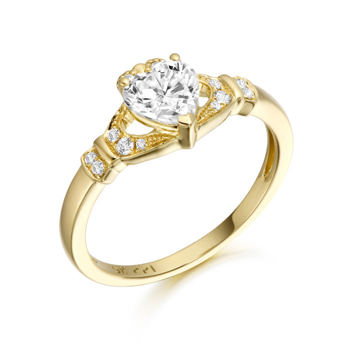 9kt Gold CZ Claddagh Ring