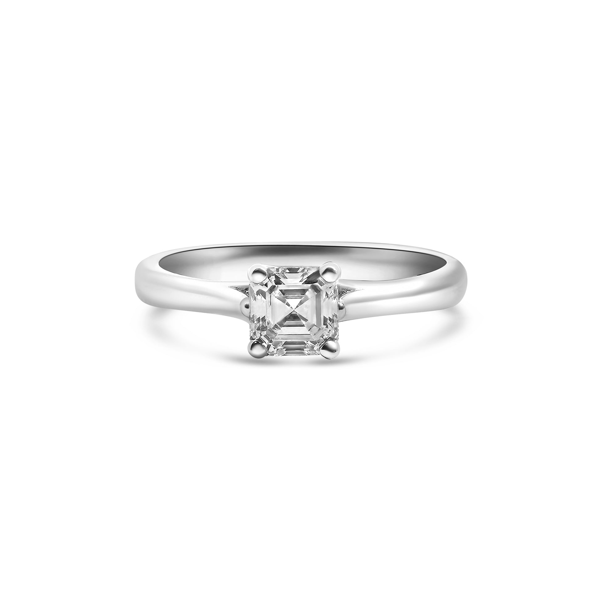 Platinum Asher Cut Solitaire Diamond Engagement Ring