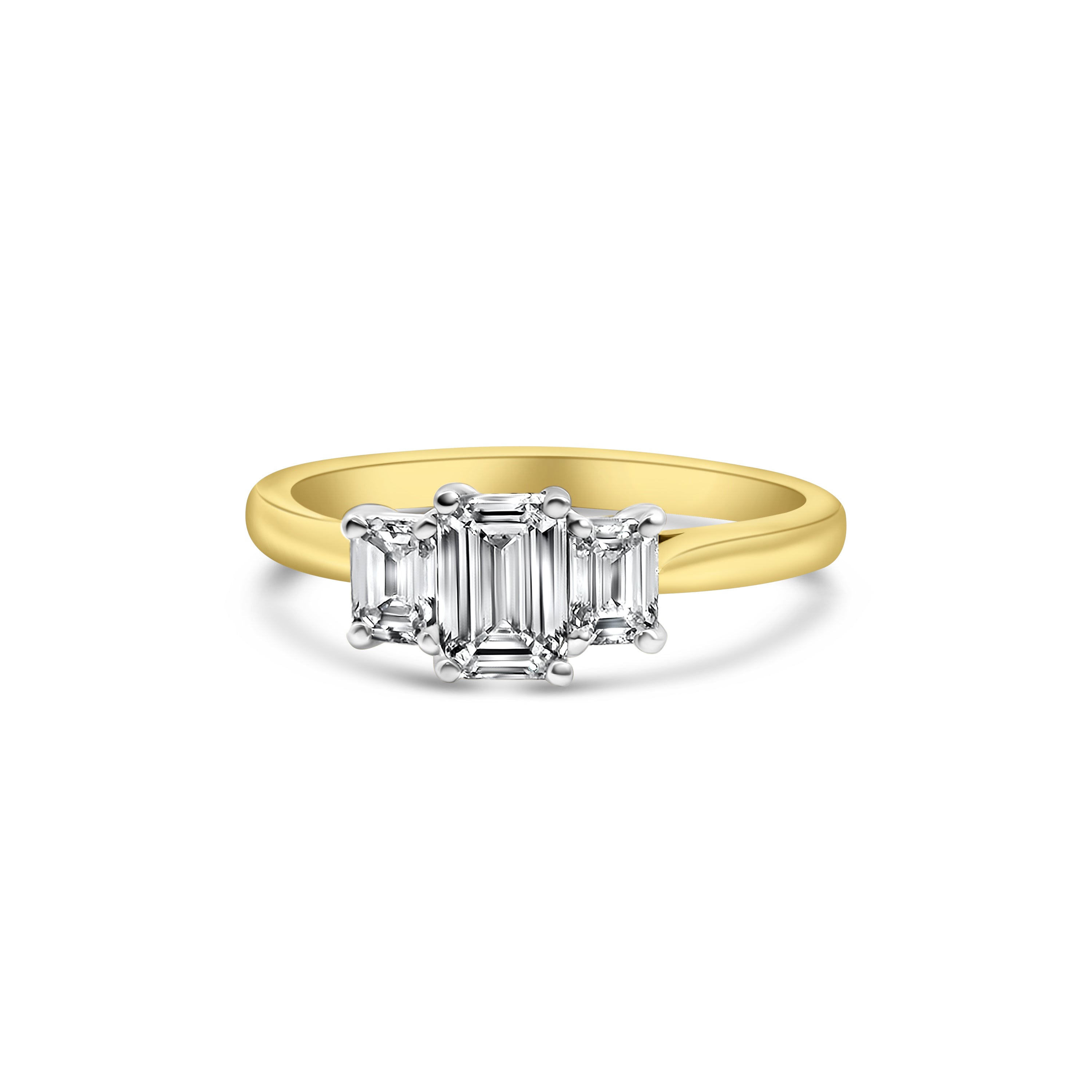 18kt Emerald Cut Three Stone Diamond Engagement Ring