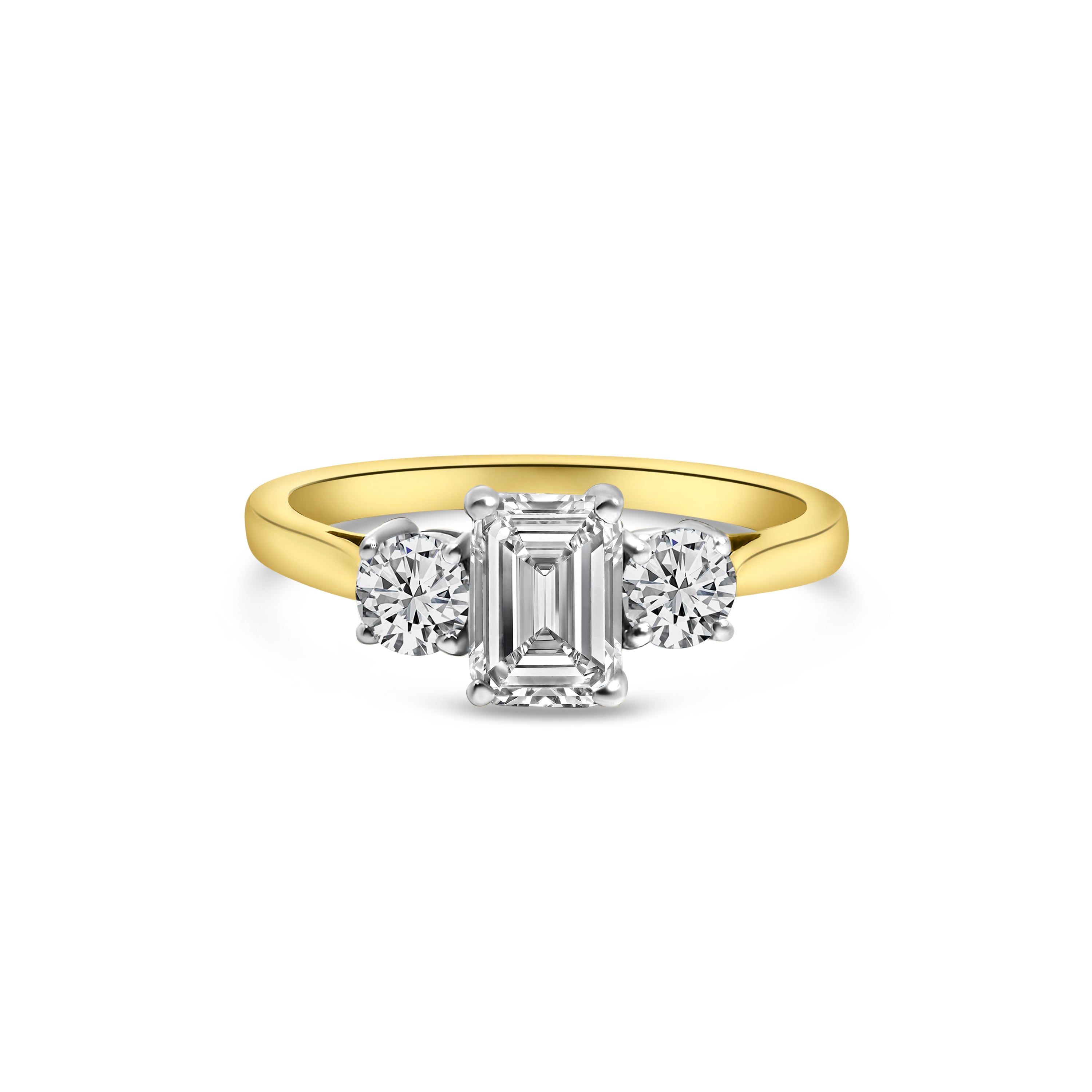 18kt Emerald and Brilliant Cut Three Stone Diamond Engagement Ring