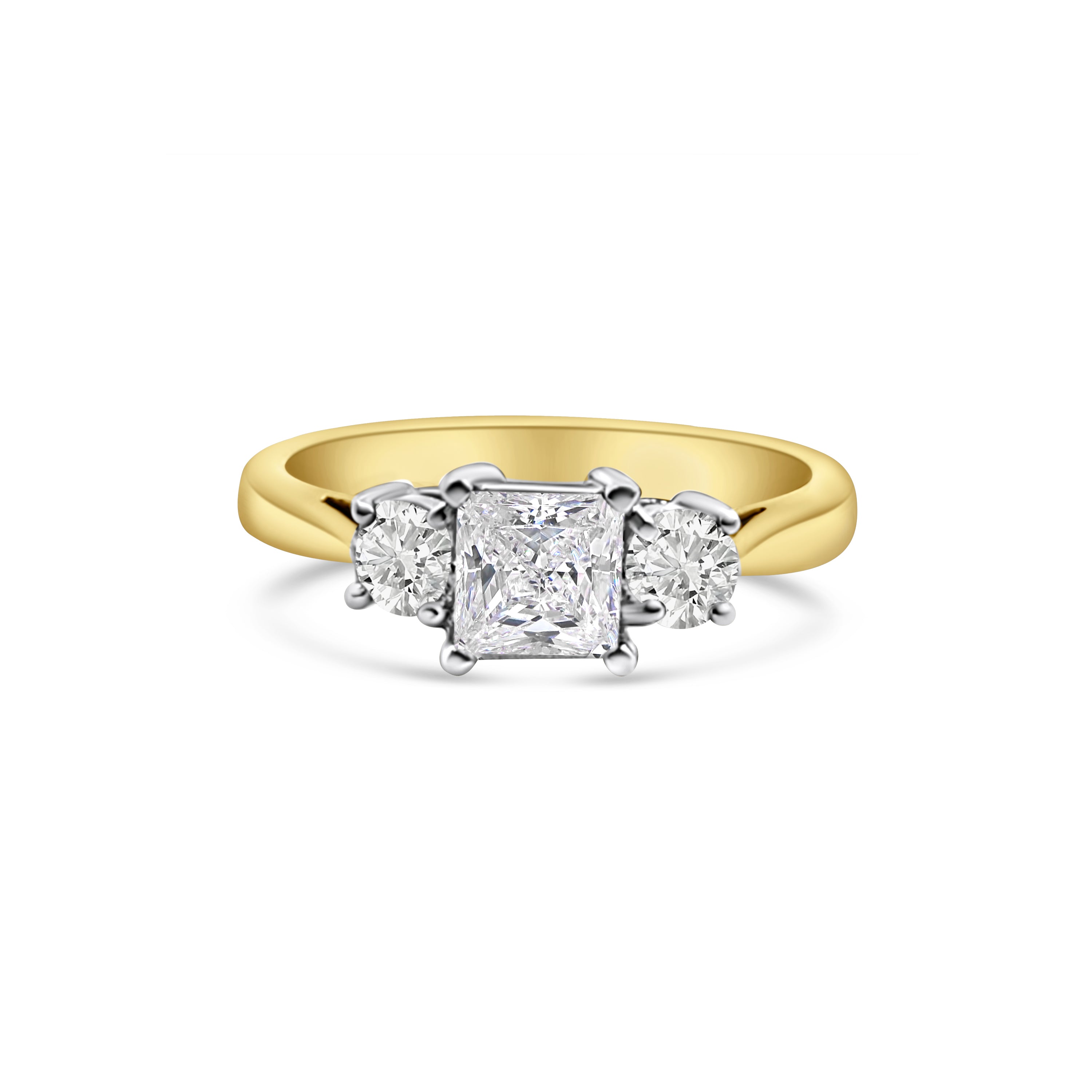 18kt Princess and Brilliant Three Stone Diamond Engagement Ring