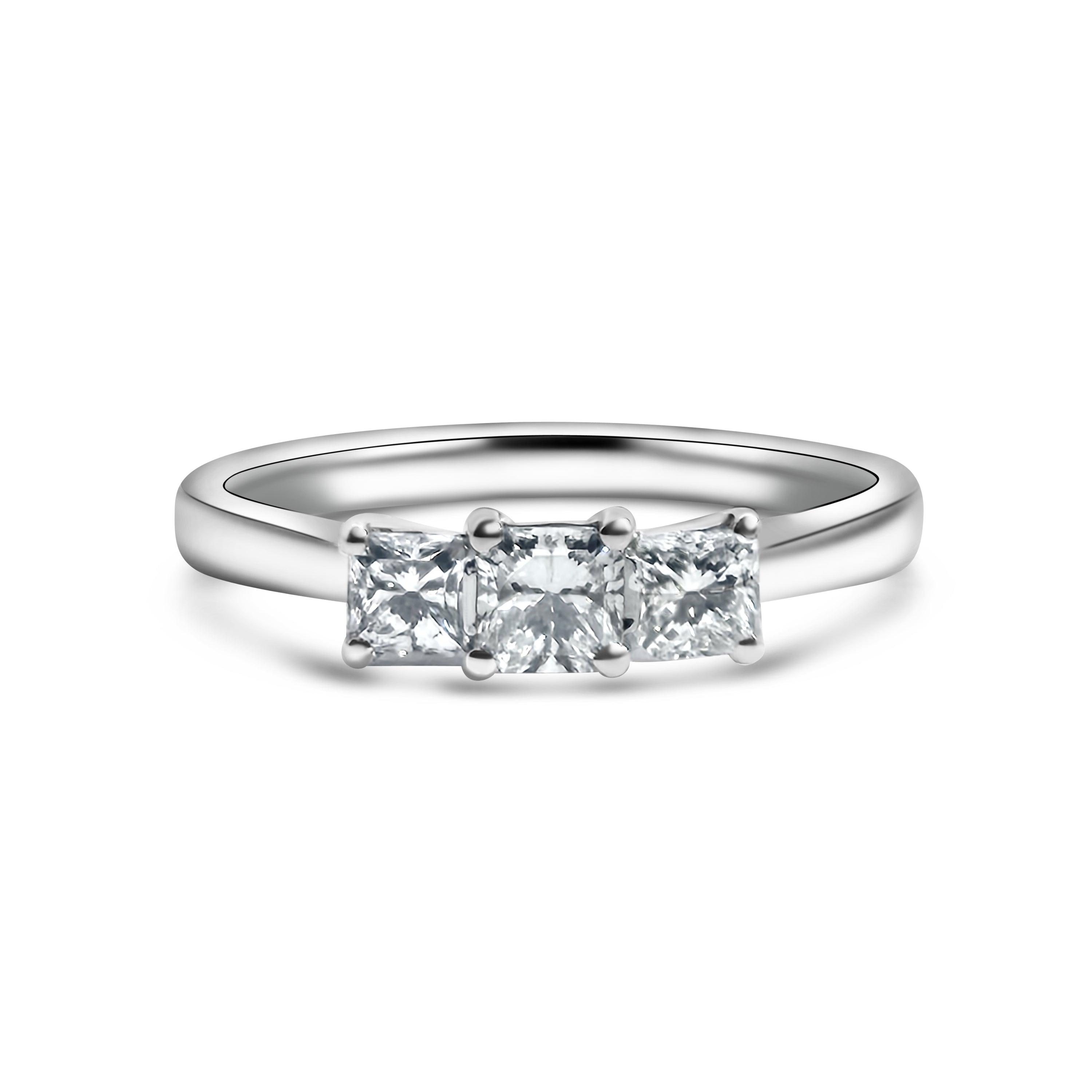 Platinum Princess Cut Three Stone Diamond Engagement Ring