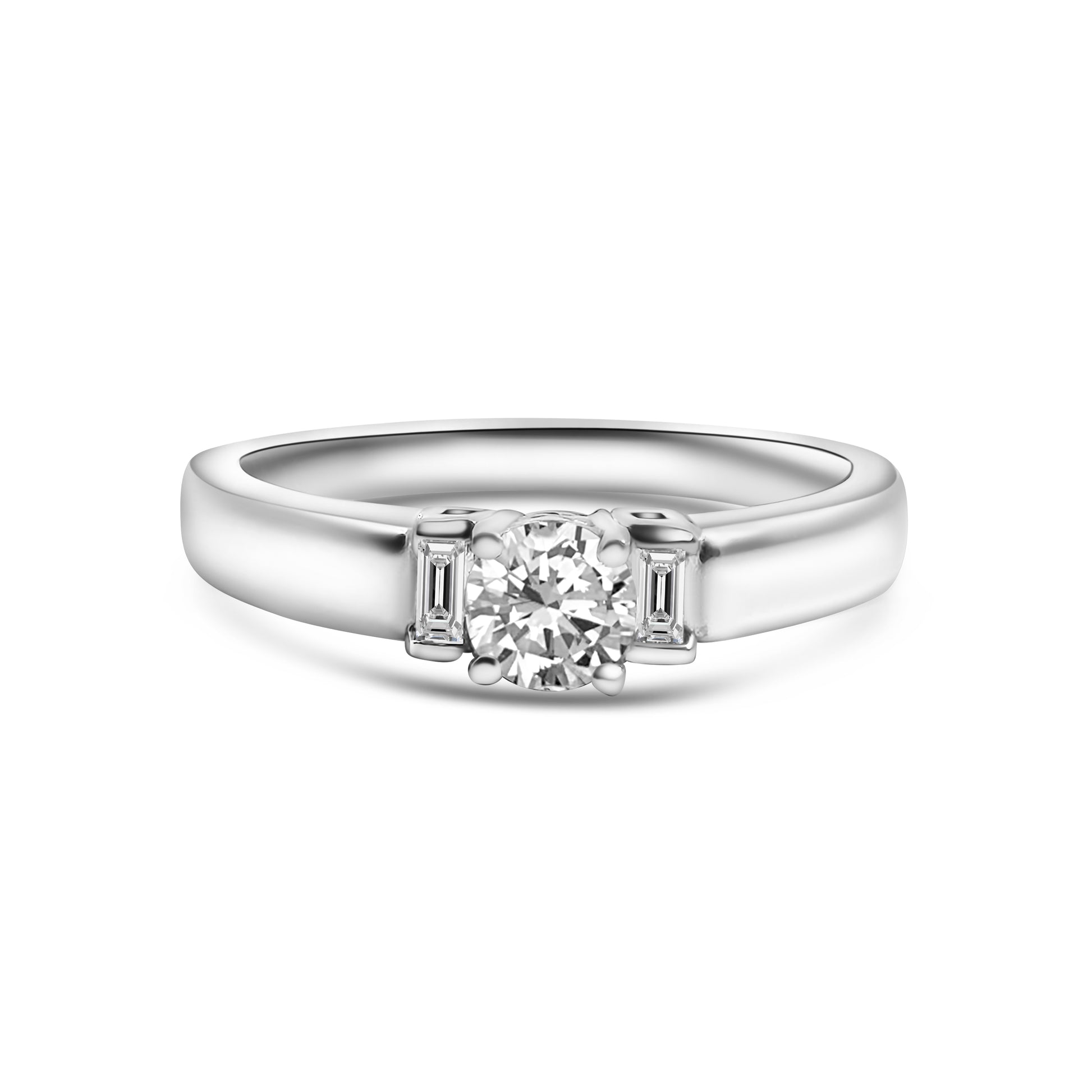18kt Brilliant and Baguette Cut Three Stone Engagement Ring