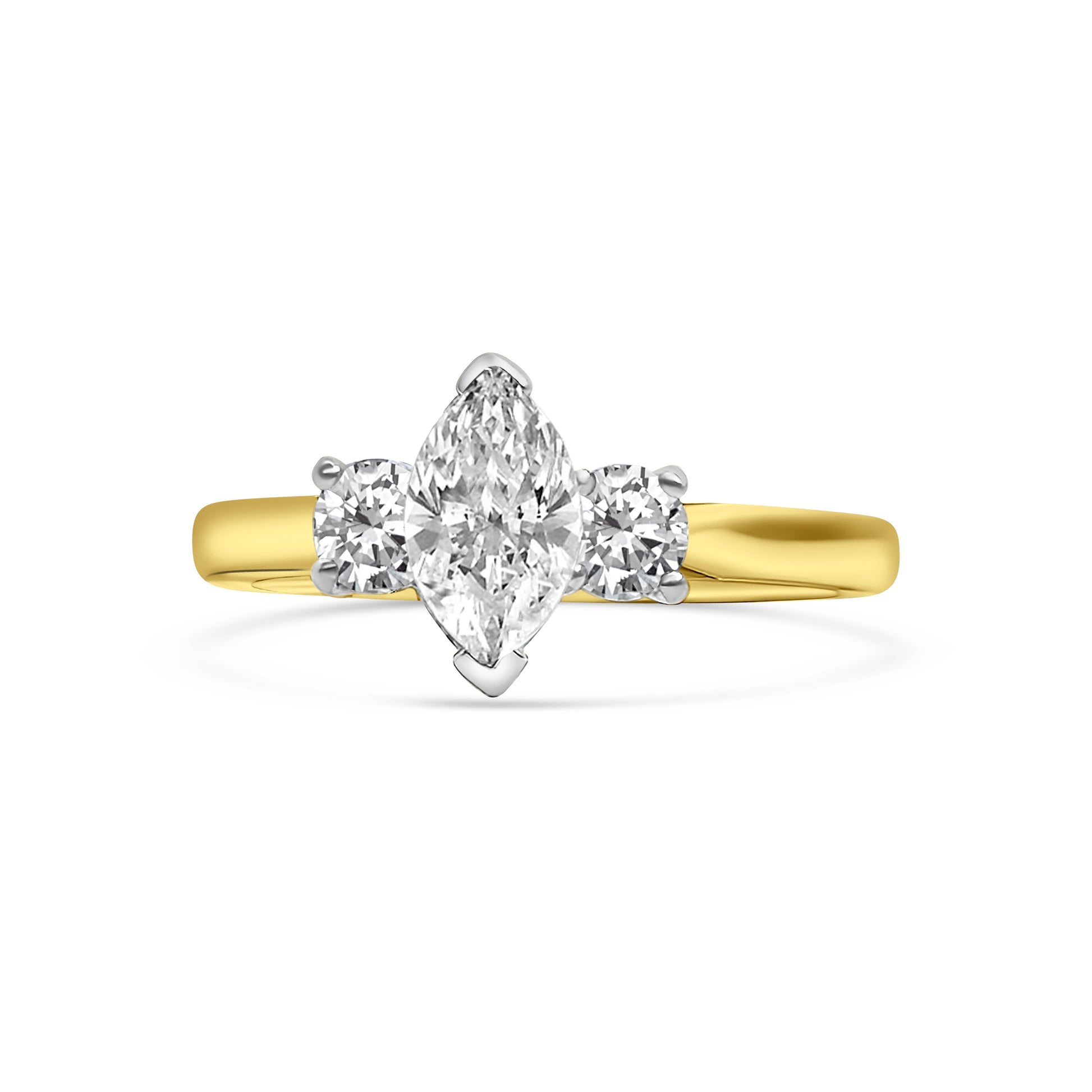18kt Marquise/brilliant cut 3 stone Engagement Ring