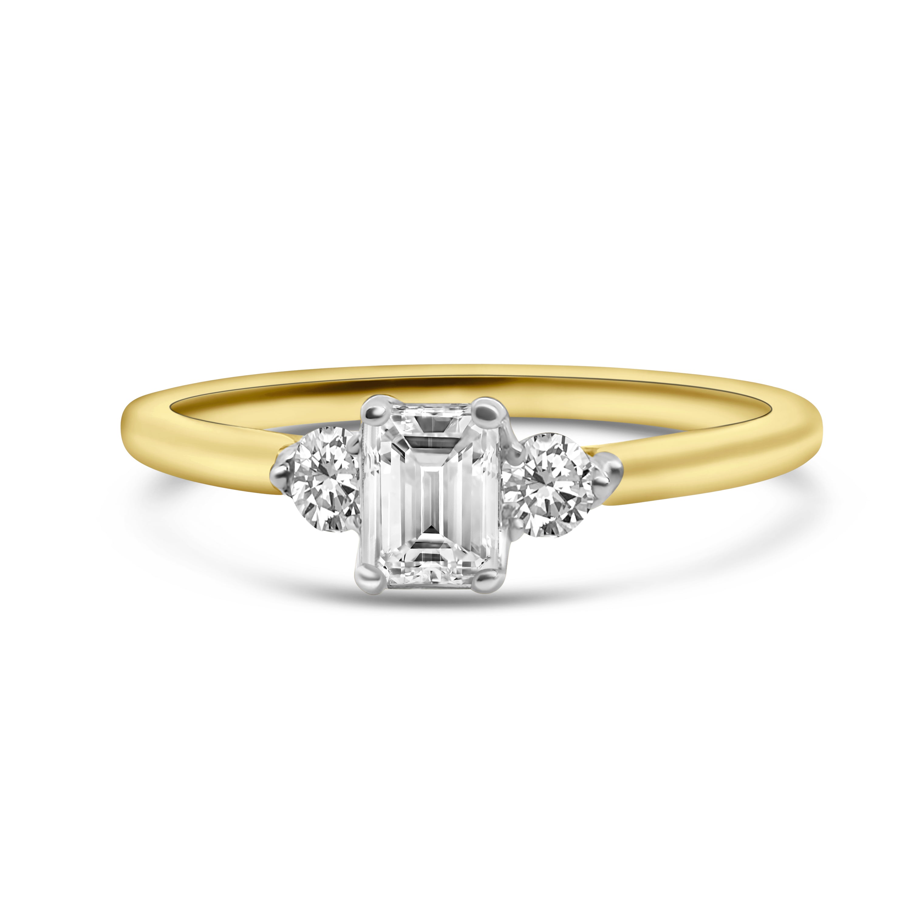 9kt Emerald and Brilliant Cut Three Stone Diamond Engagement Ring