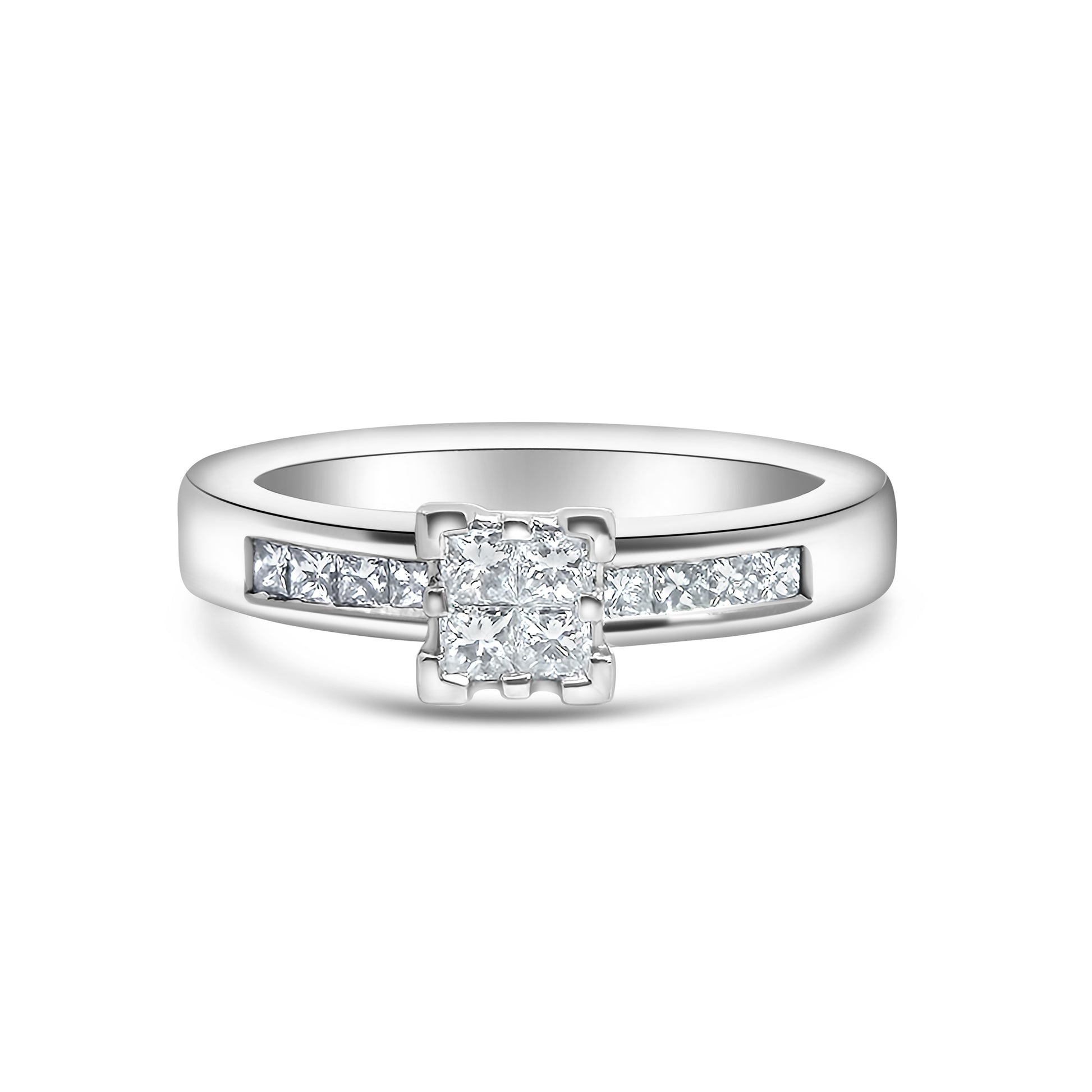 Princess Cut Platinum Solitaire Quad Diamond Engagement Ring