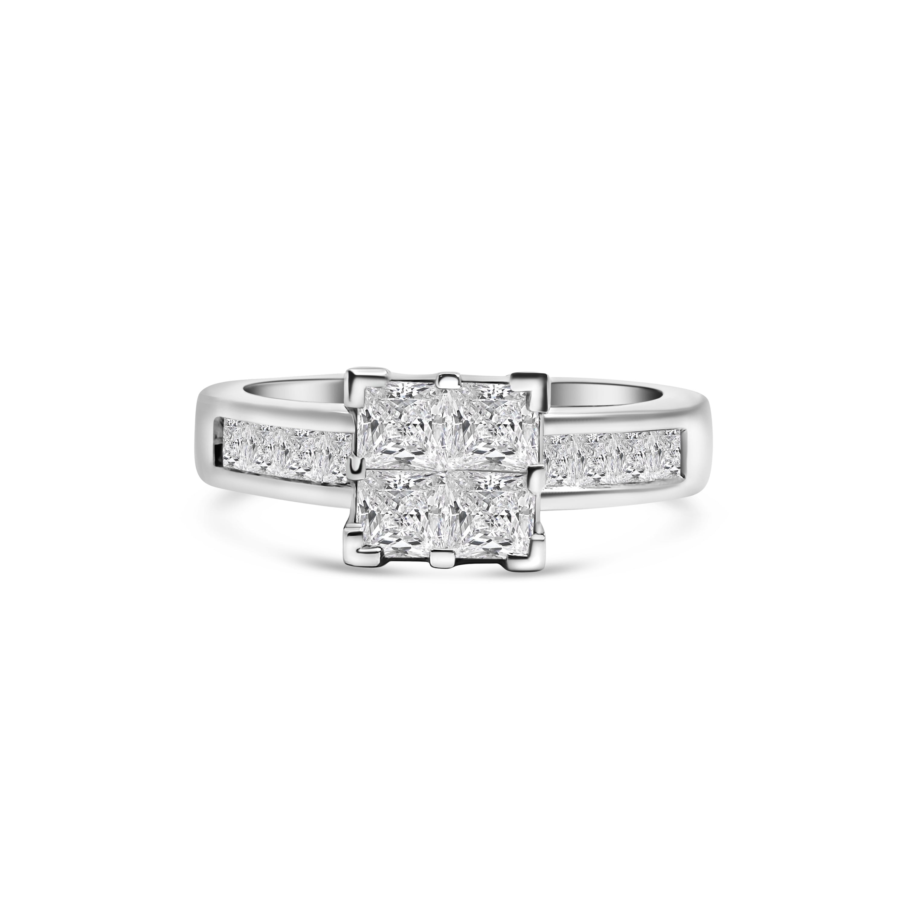 18kt Princess Cut Solitaire Quad Diamond Engagement Ring