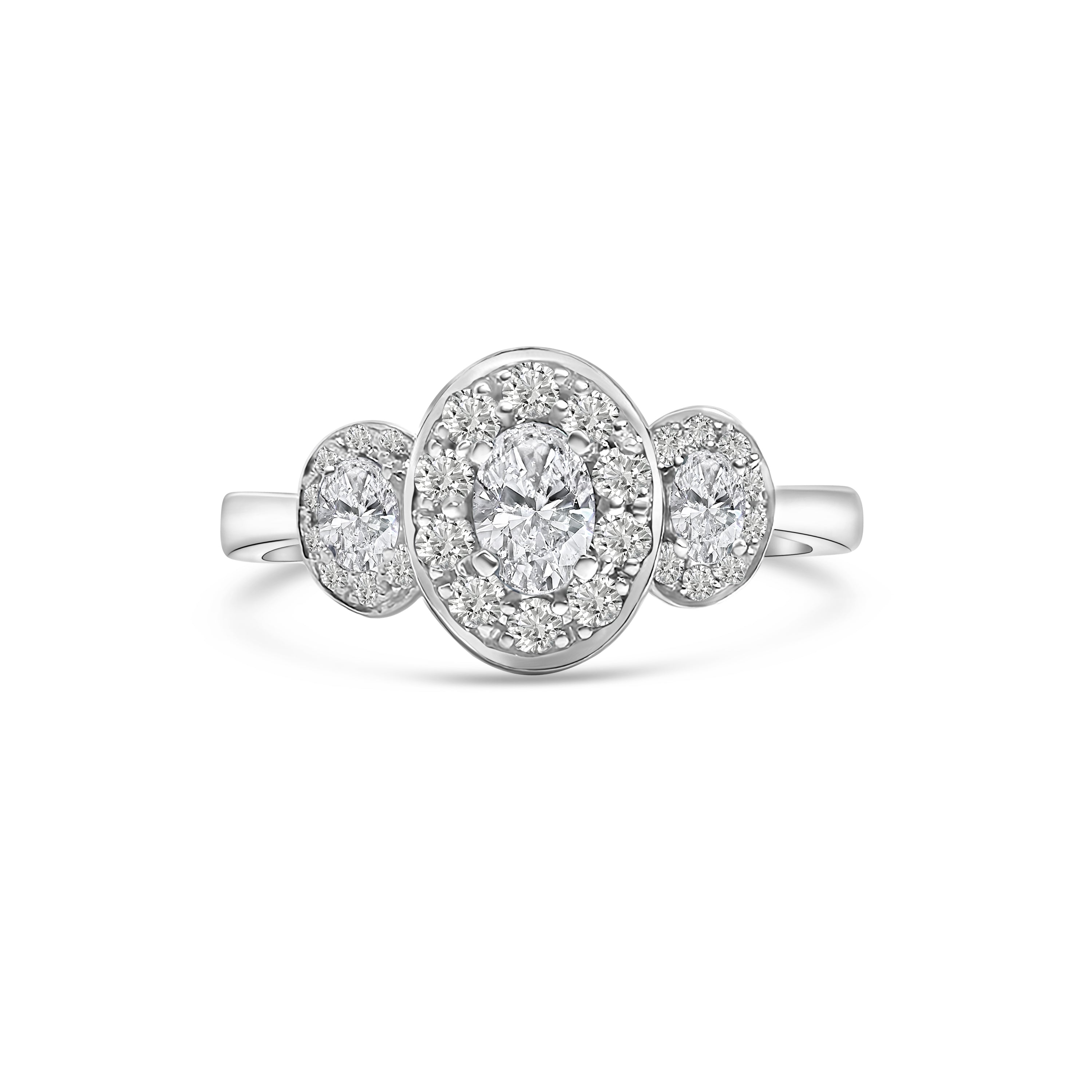 Platinum Oval Cut Diamond Three Halo Engagement Ring