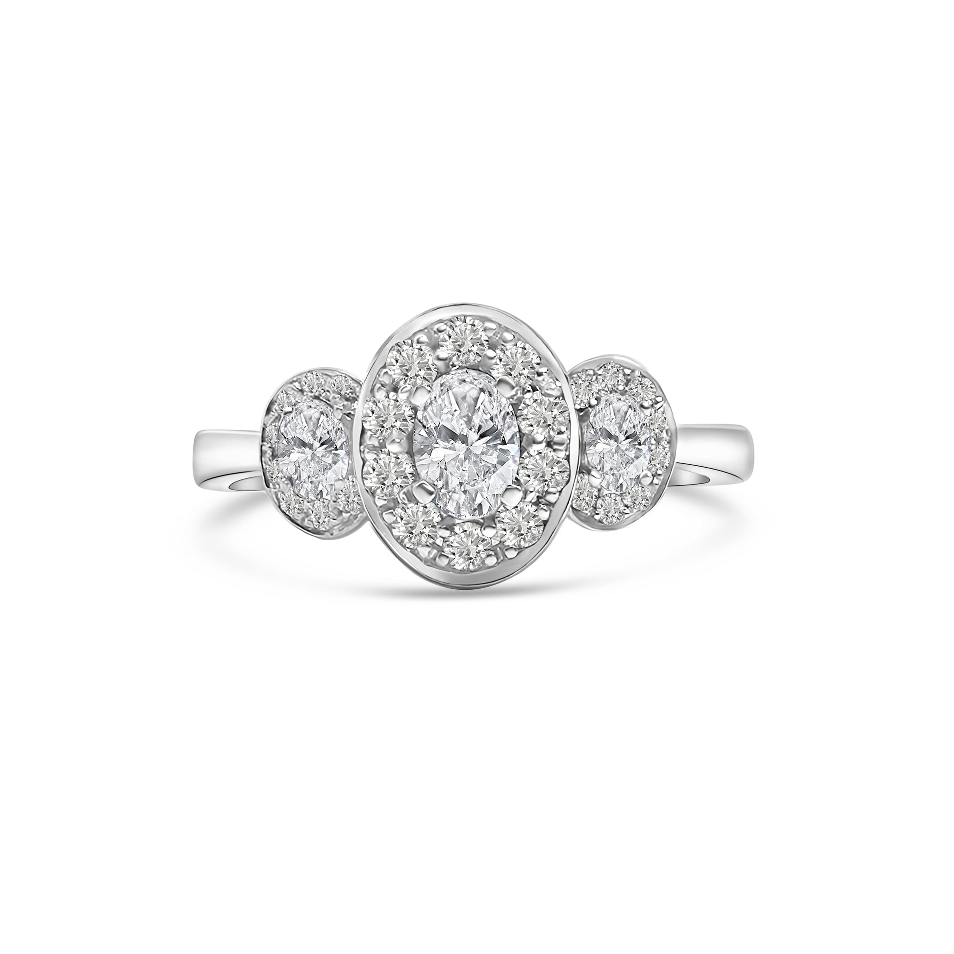 Platinum Oval Cut Diamond Three Halo Engagement Ring