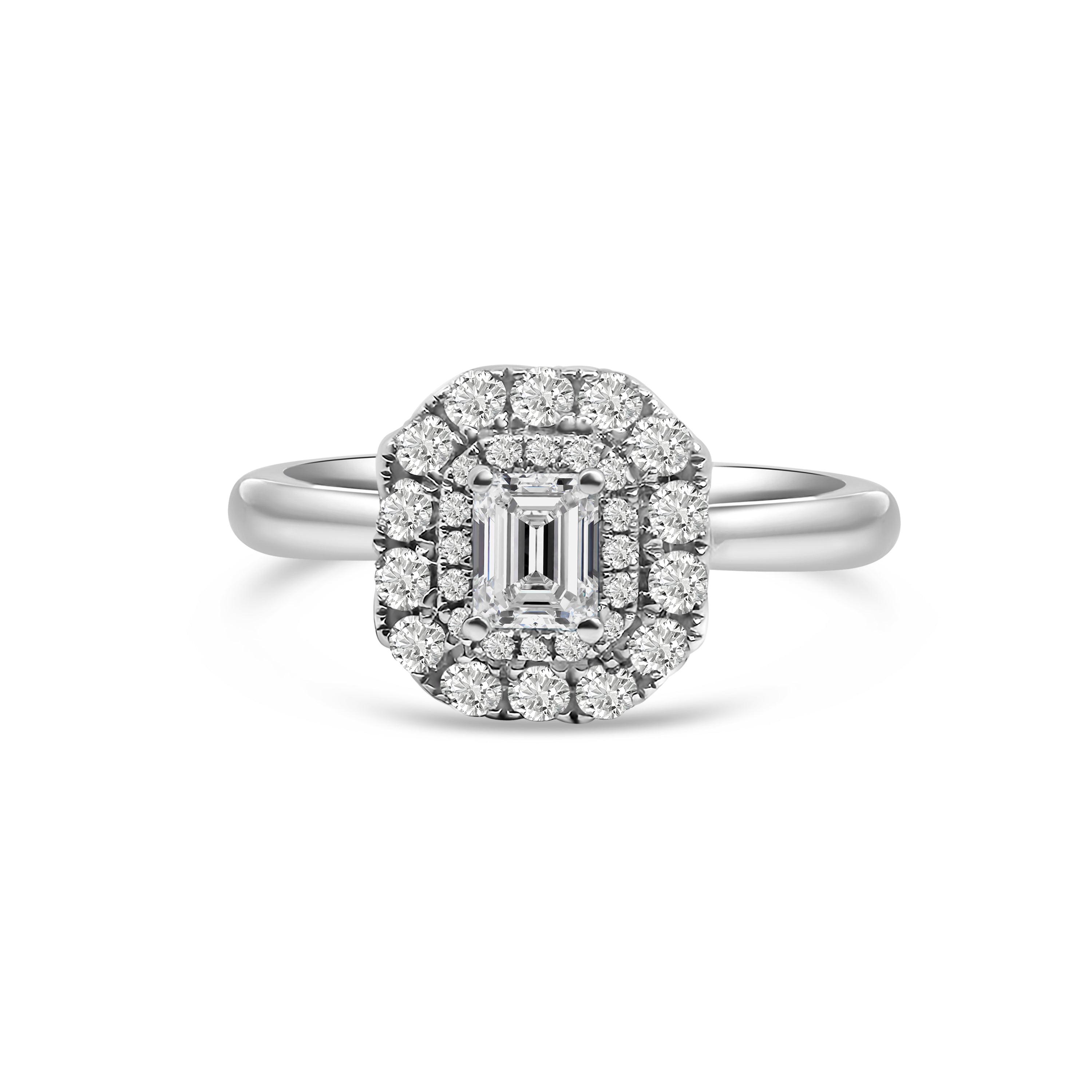 Platinum Emerald Cut Halo Diamond Engagement Ring