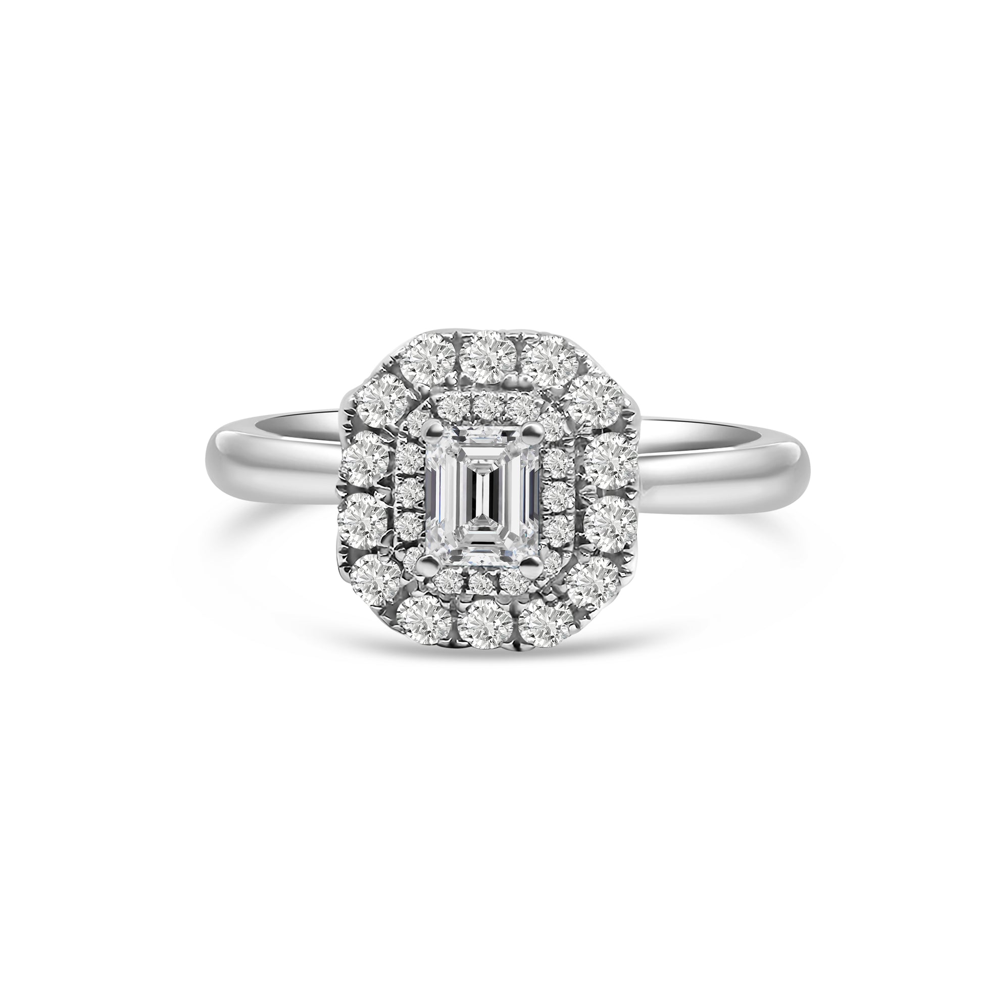 Platinum Emerald Cut Halo Diamond Engagement Ring