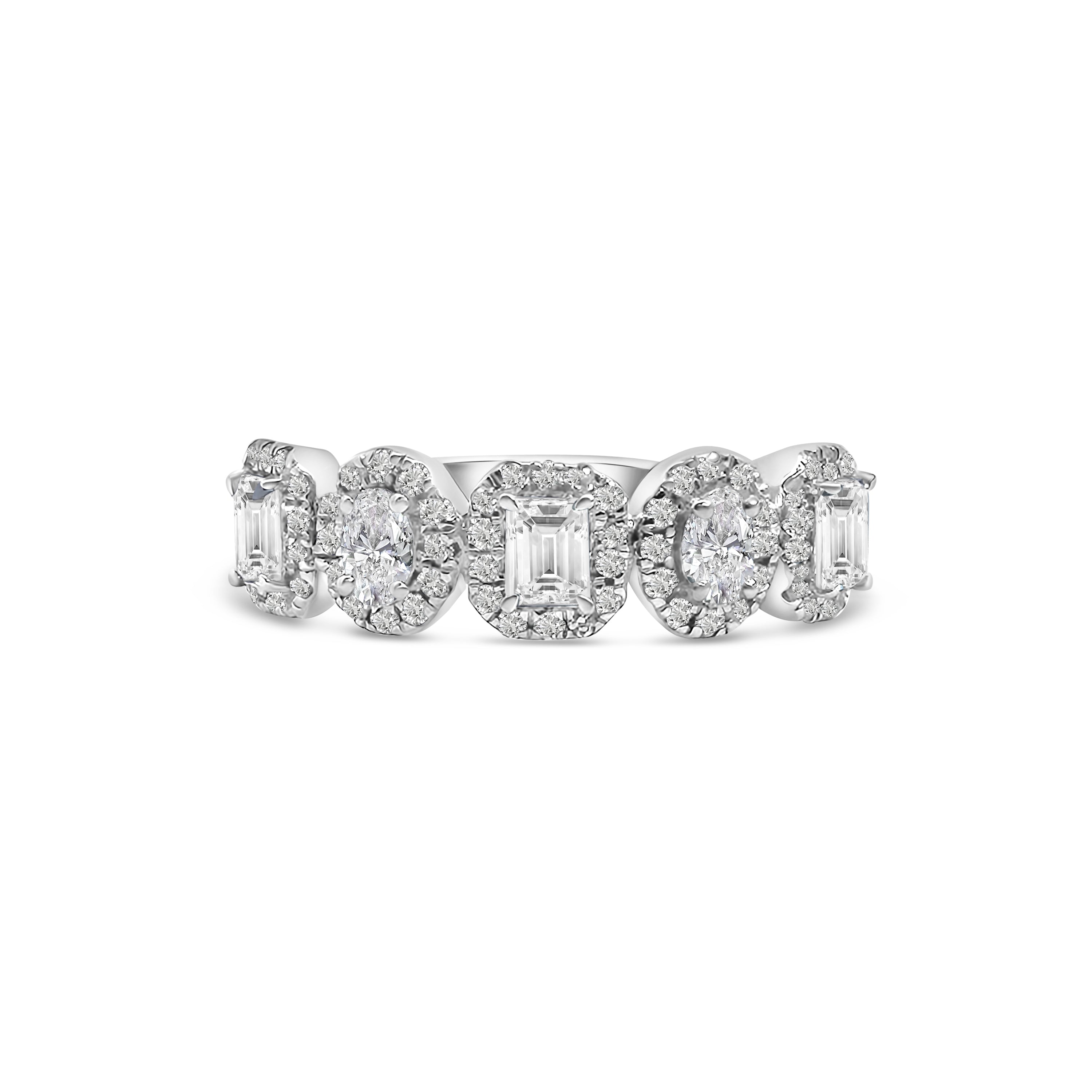 18kt Diamond Oval and Emerald Cut Halo Dress Ring
