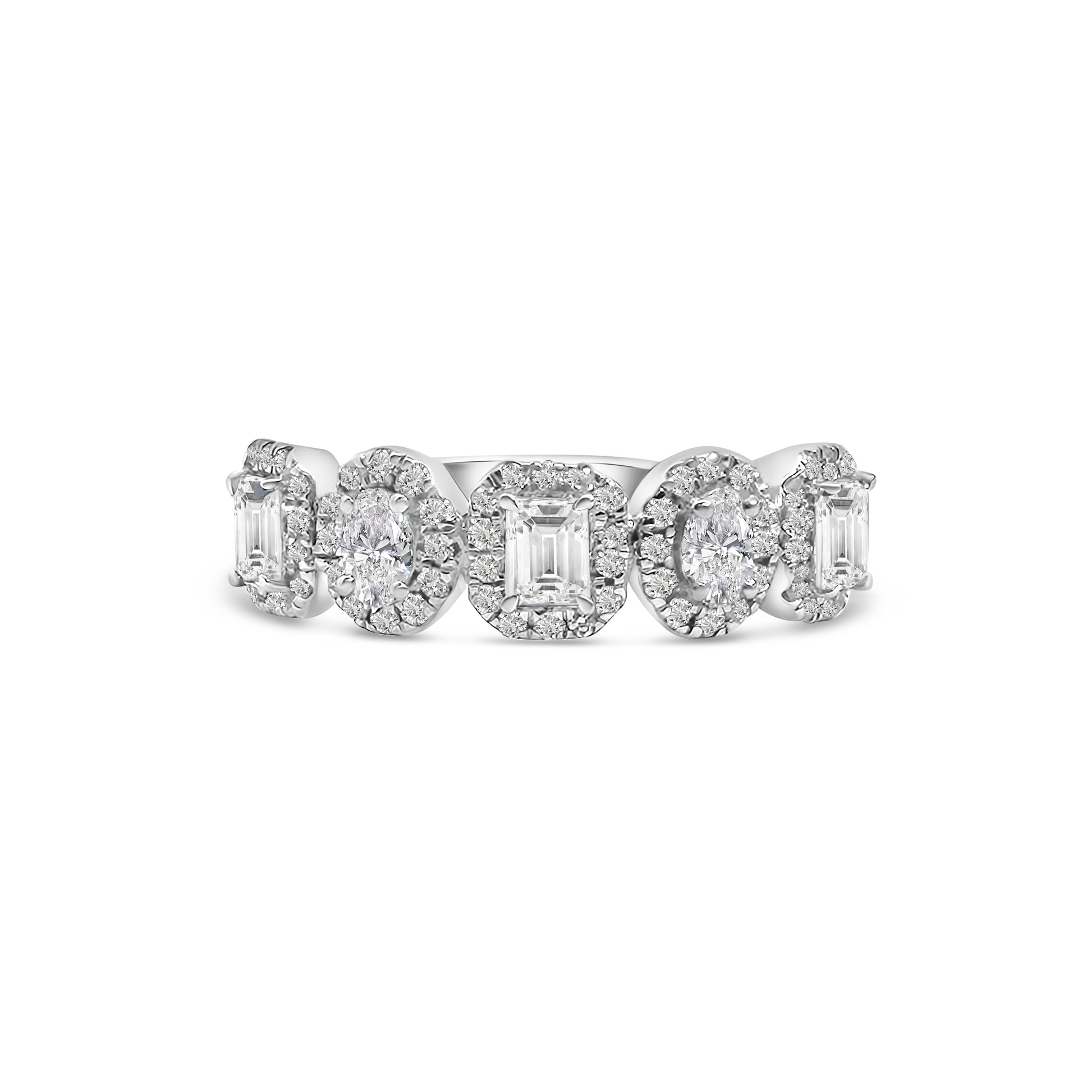 18kt Diamond Oval and Emerald Cut Halo Dress Ring