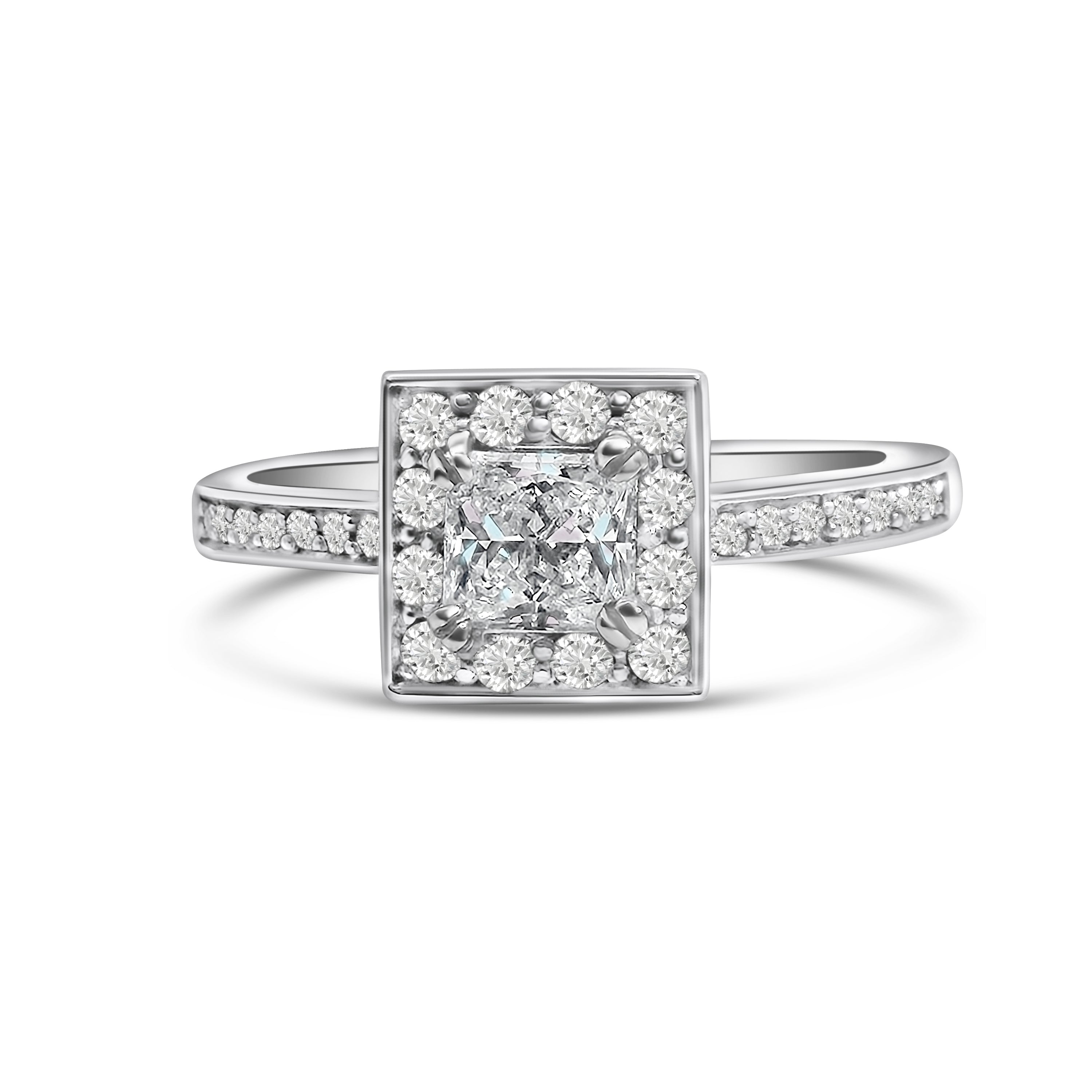 18kt Princess Cut Diamond Halo Engagement Ring