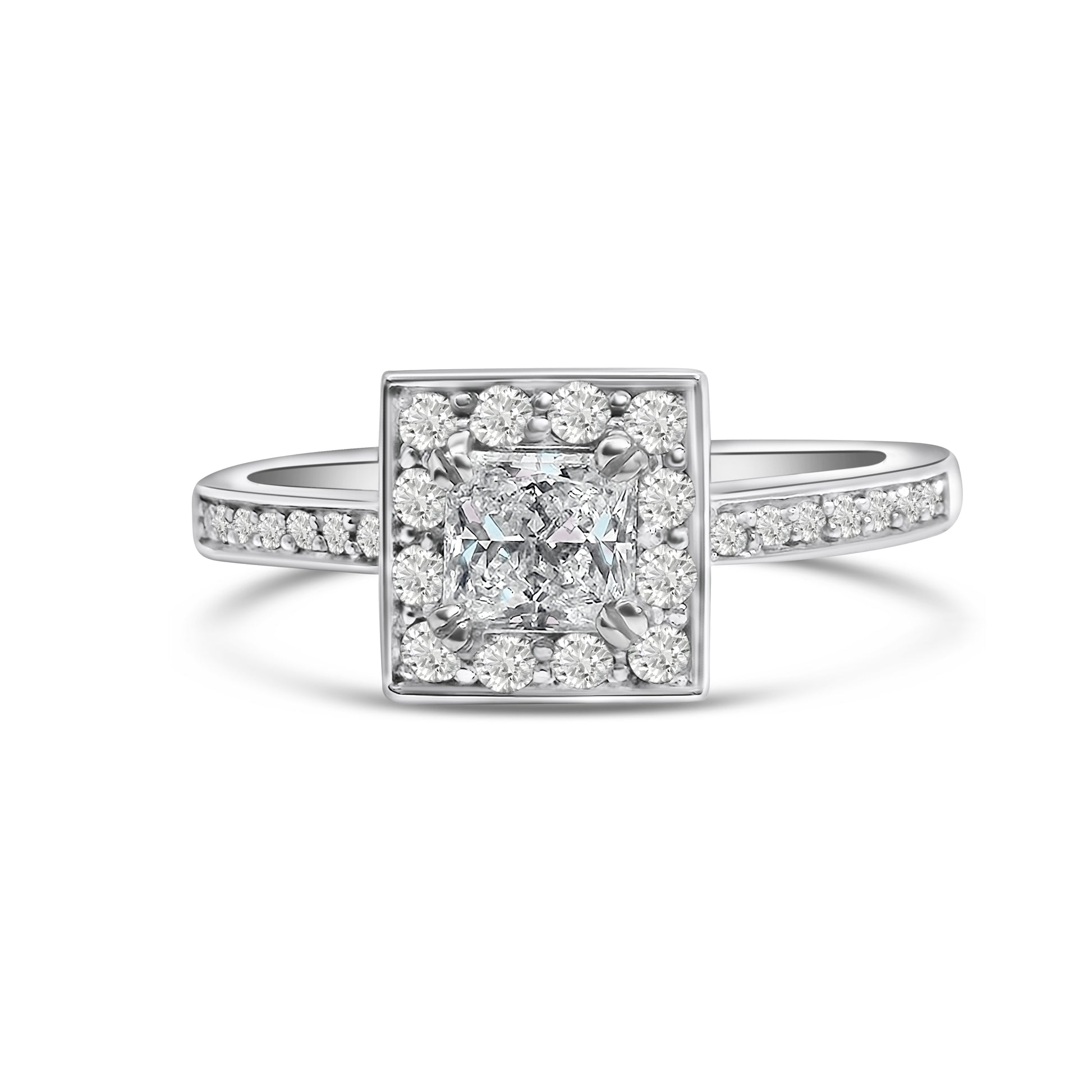 18kt Princess Cut Diamond Halo Engagement Ring