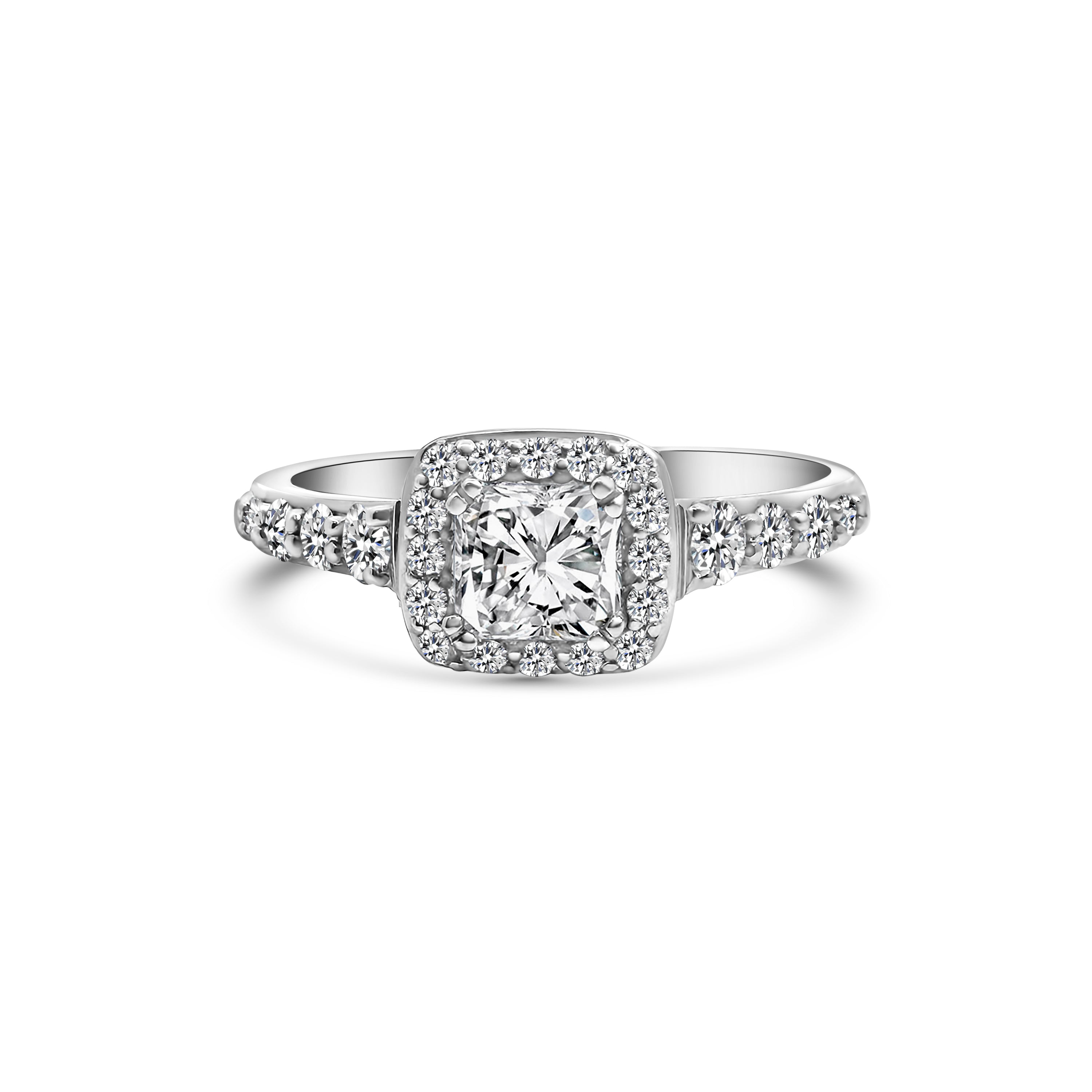 18kt Princess and Brilliant Cut Halo Diamond Engagement Ring
