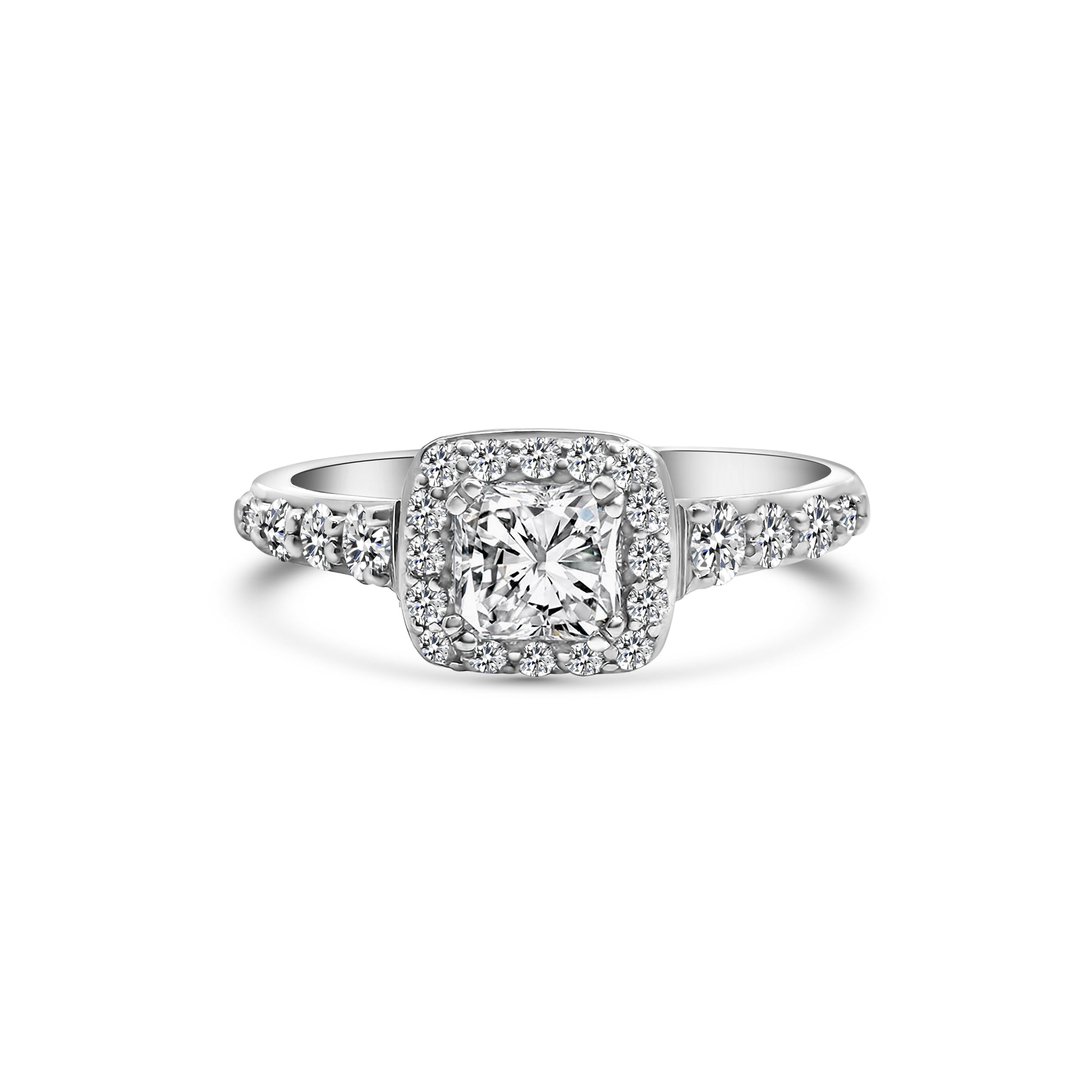 18kt Princess and Brilliant Cut Halo Diamond Engagement Ring