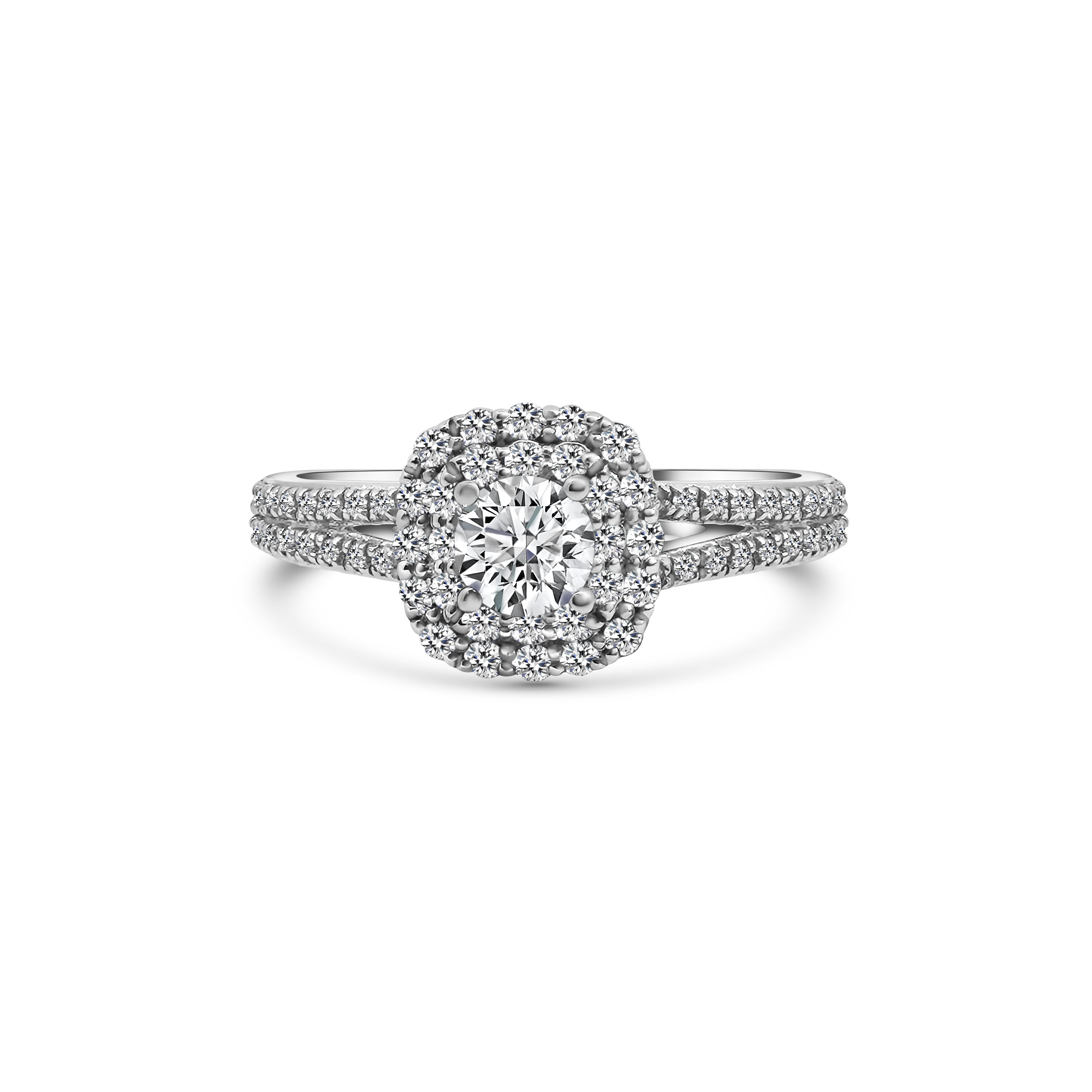 Brilliant Cut 18kt Gold Diamond Halo Engagement Ring