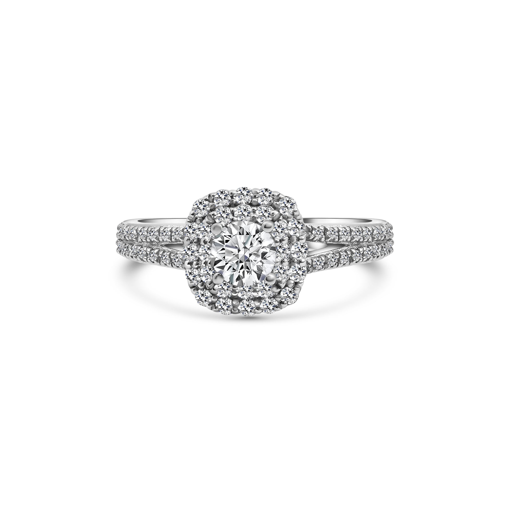 Brilliant Cut 18kt Gold Diamond Halo Engagement Ring