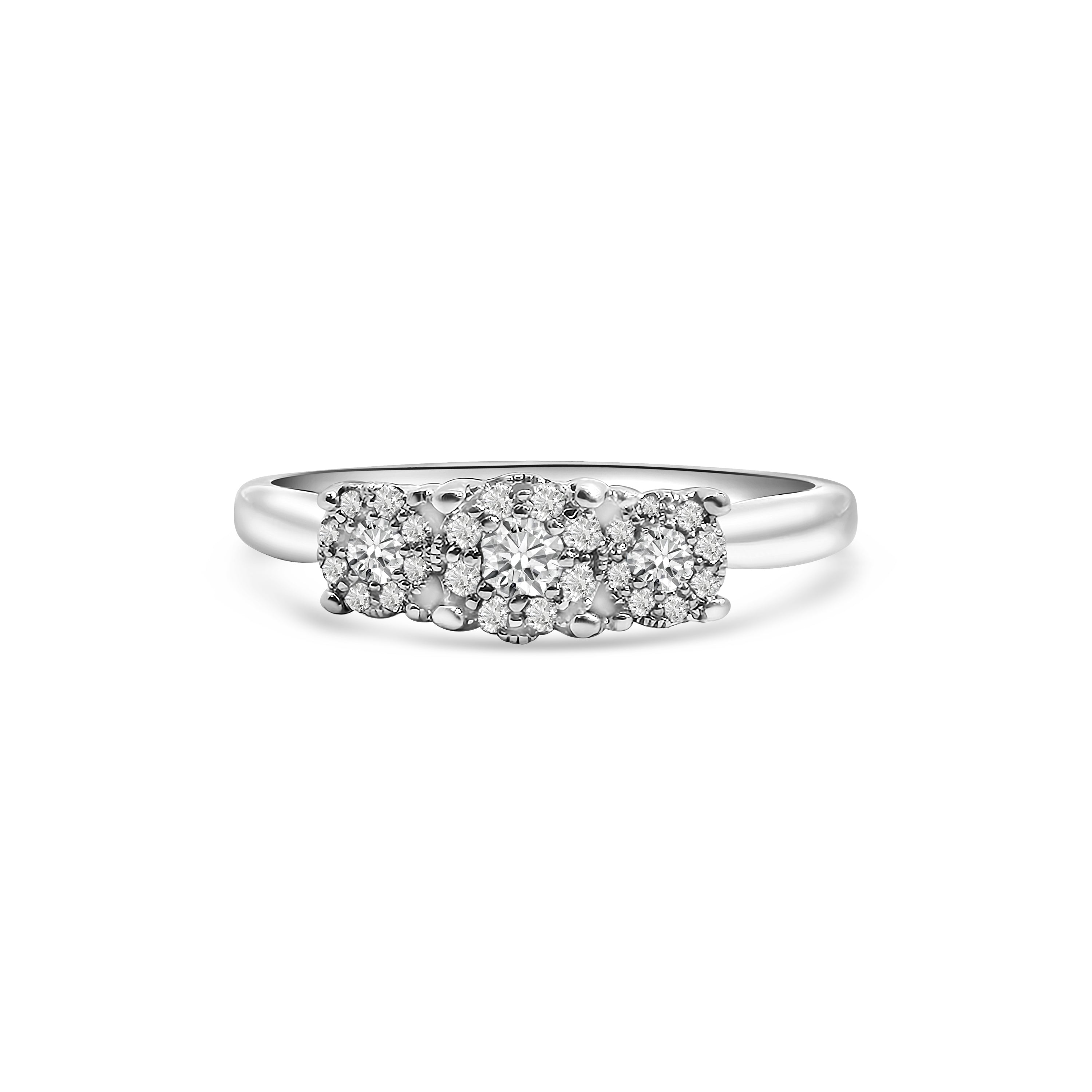 9kt Brilliant Cut Three Stone Starburst Engagement Ring