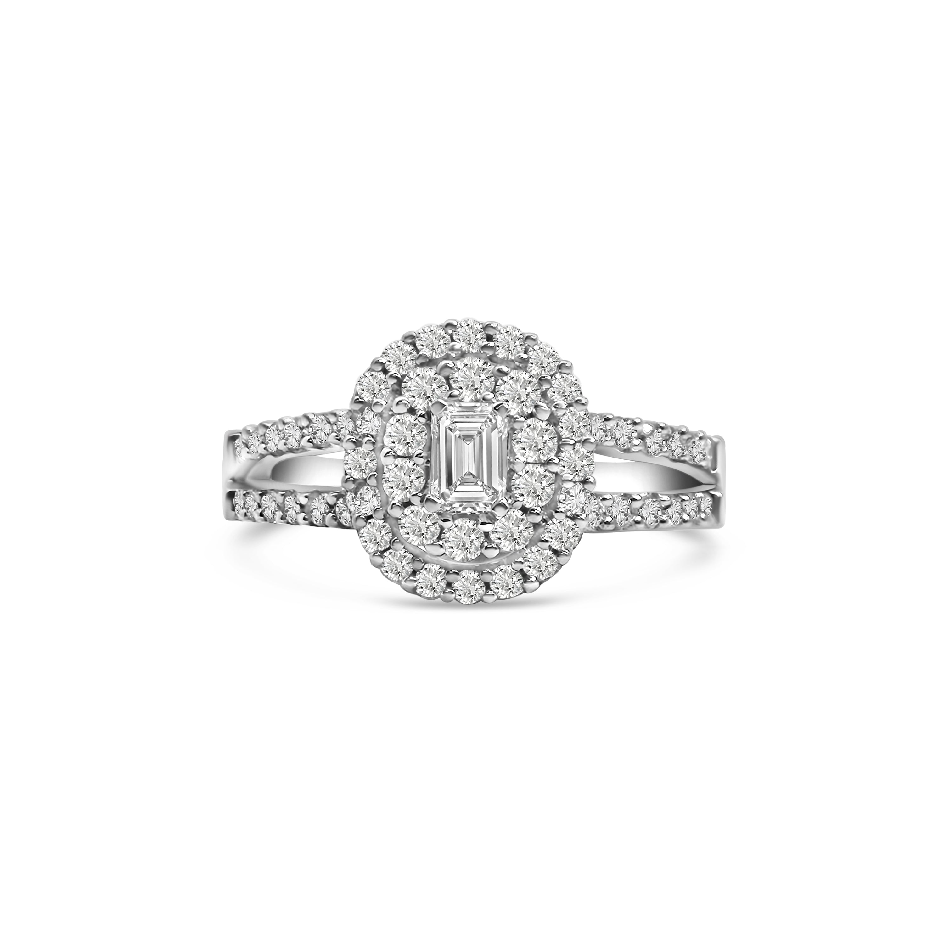 18kt Emerald Cut Halo Diamond Engagement Ring