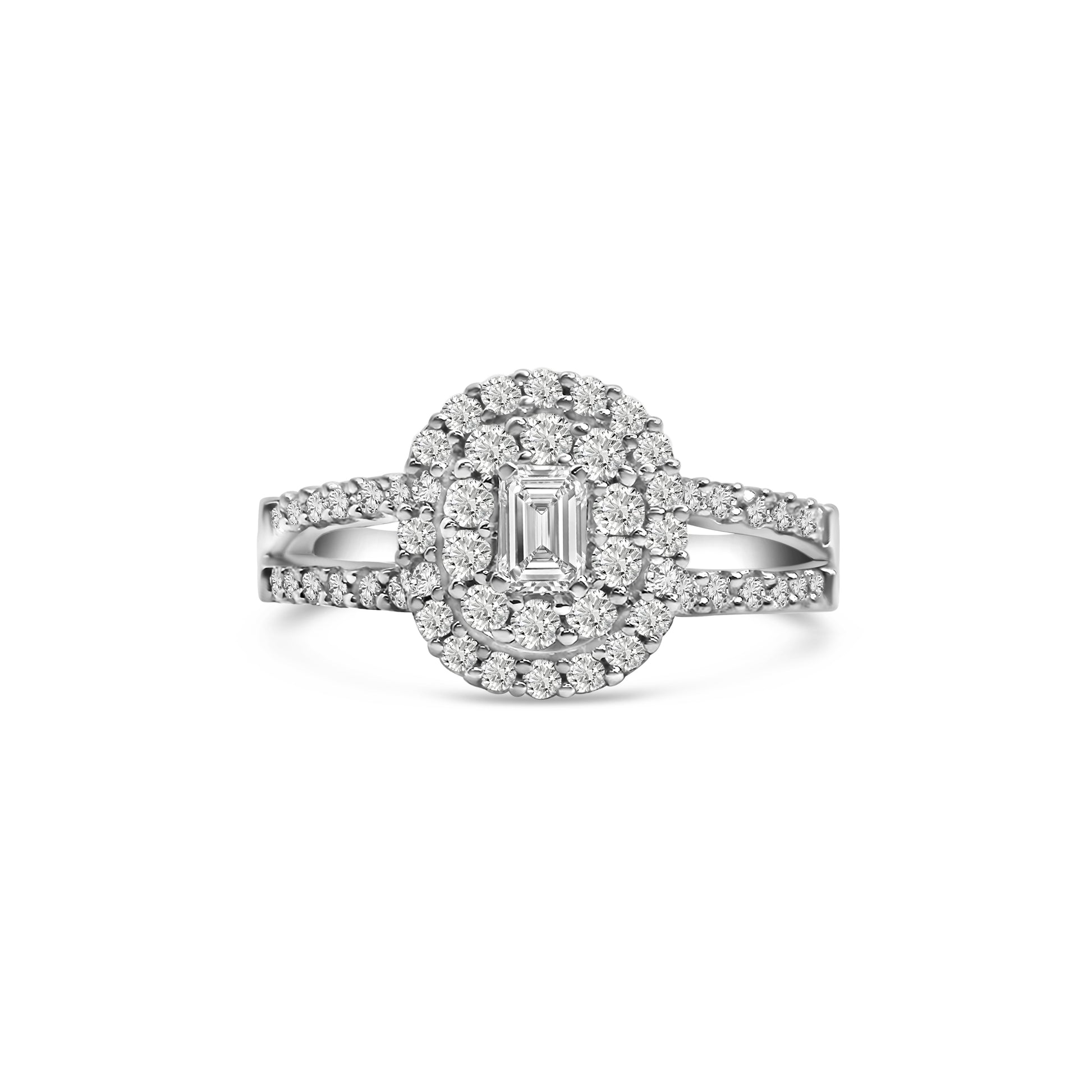 18kt Emerald Cut Halo Diamond Engagement Ring