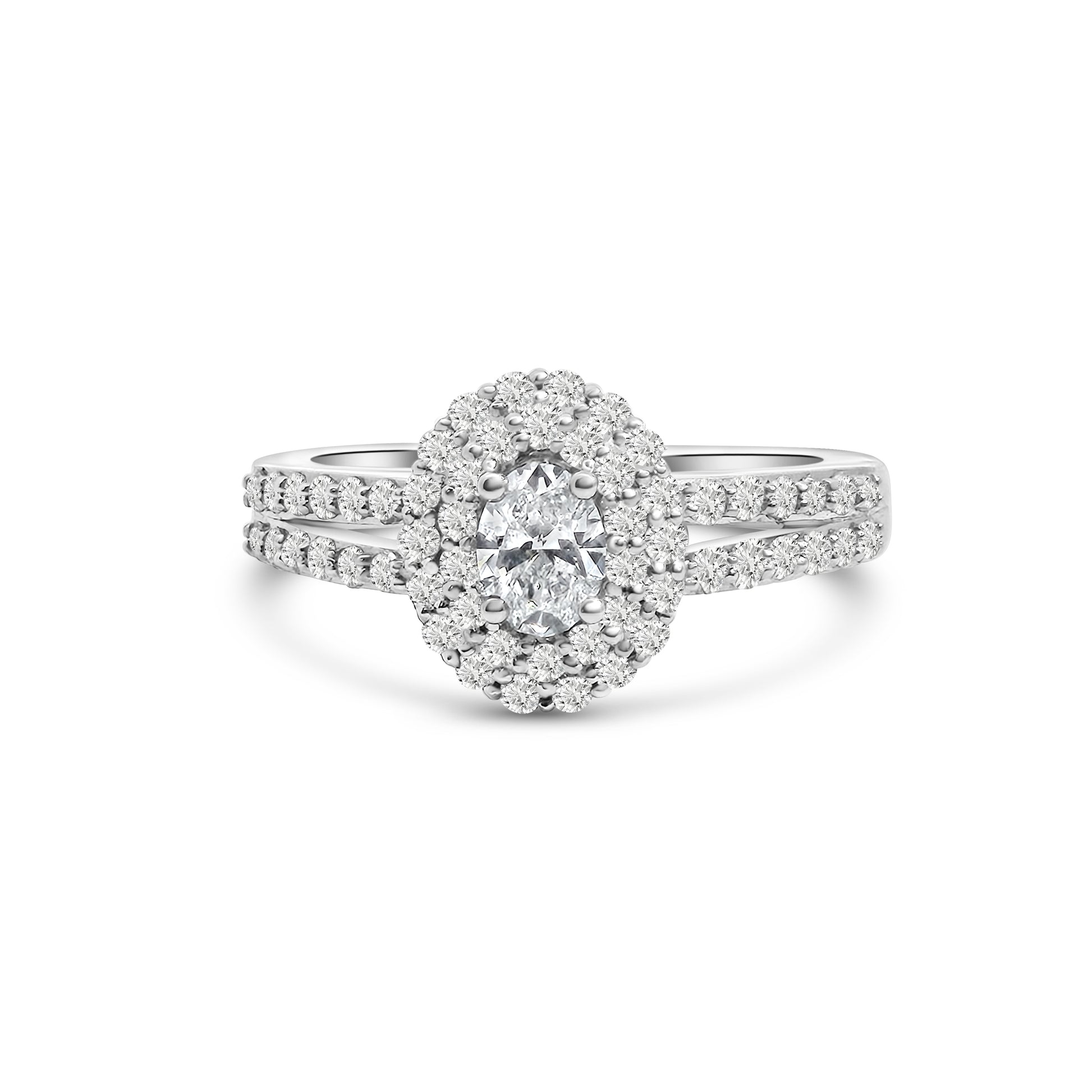 Platinum Oval Double Halo Diamond Engagement Ring