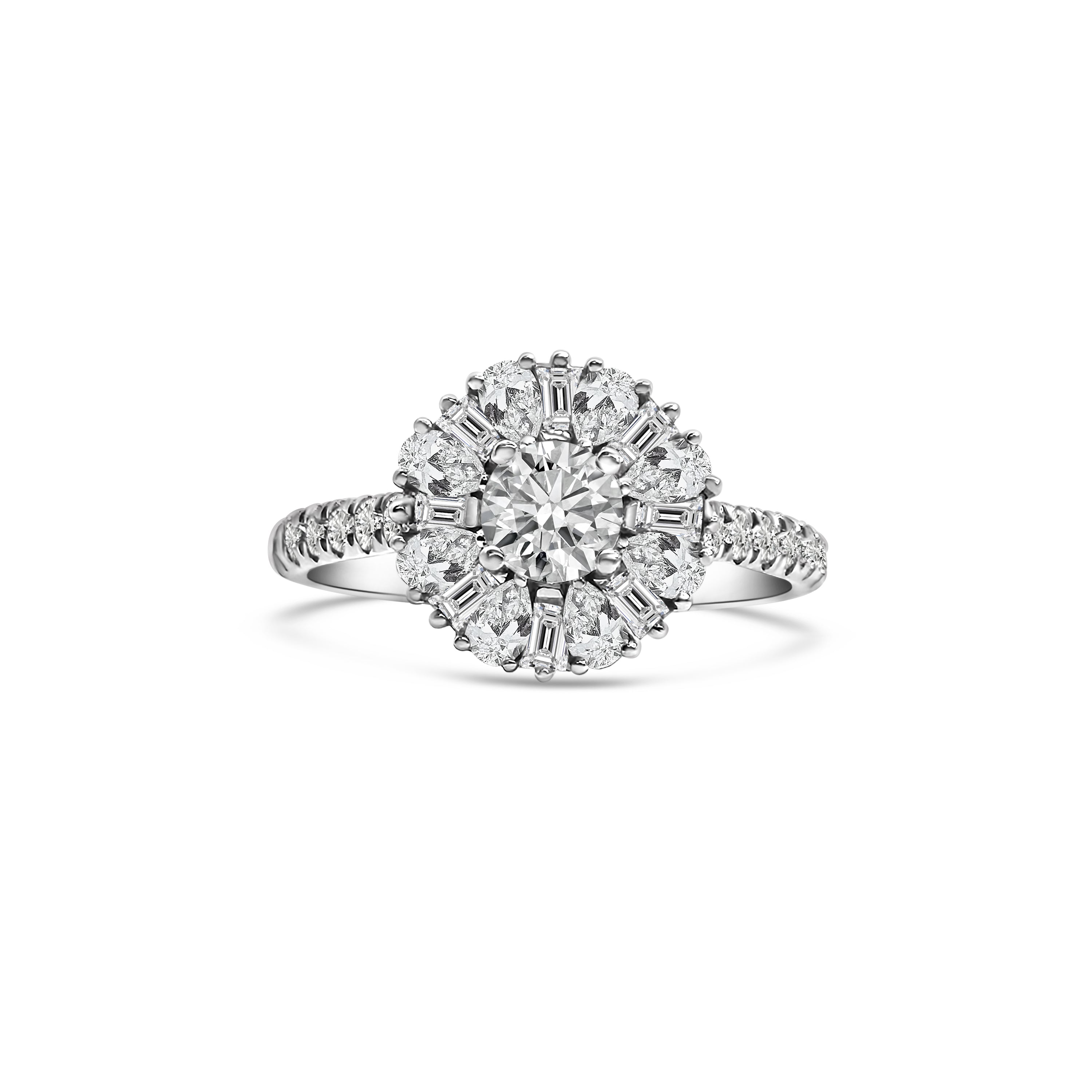 Platinum Fancy Cut Cluster Diamond Engagement Ring