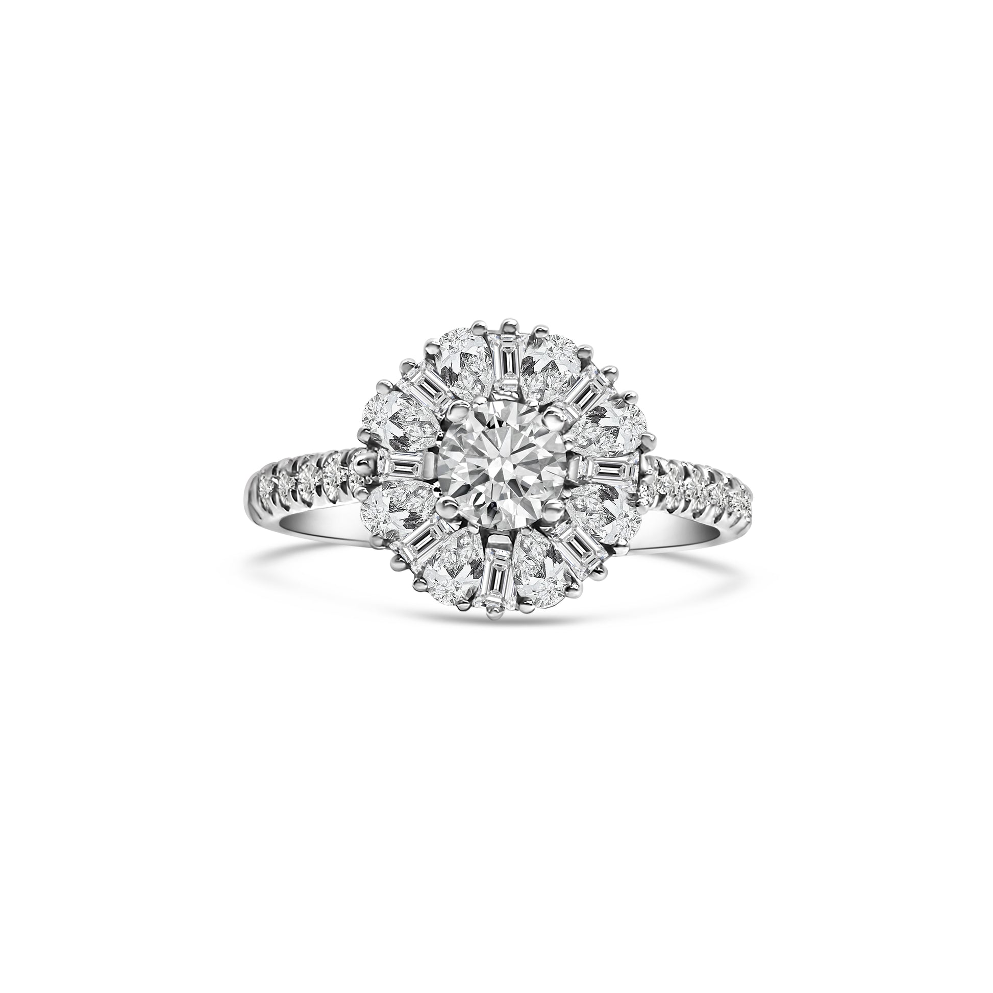 Platinum Fancy Cut Cluster Diamond Engagement Ring