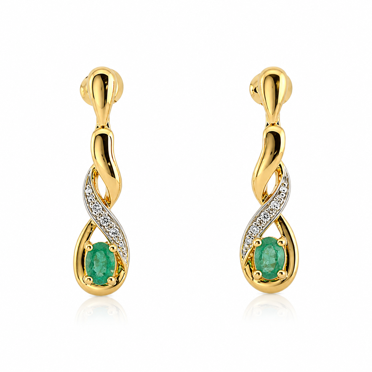 9kt Emerald and Diamond Twist Drop Earrings
