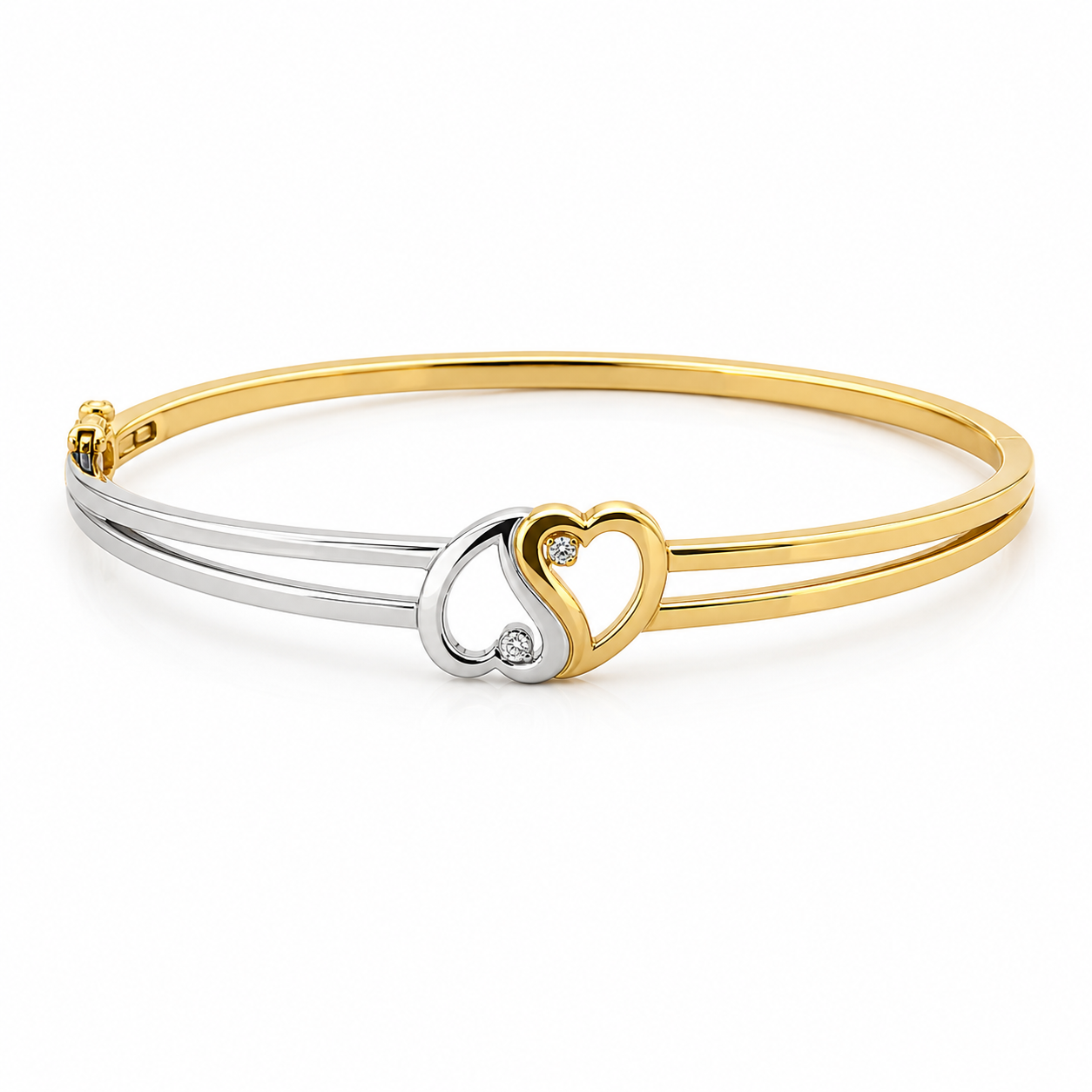 9kt Two Tone Diamond Heart Bangle