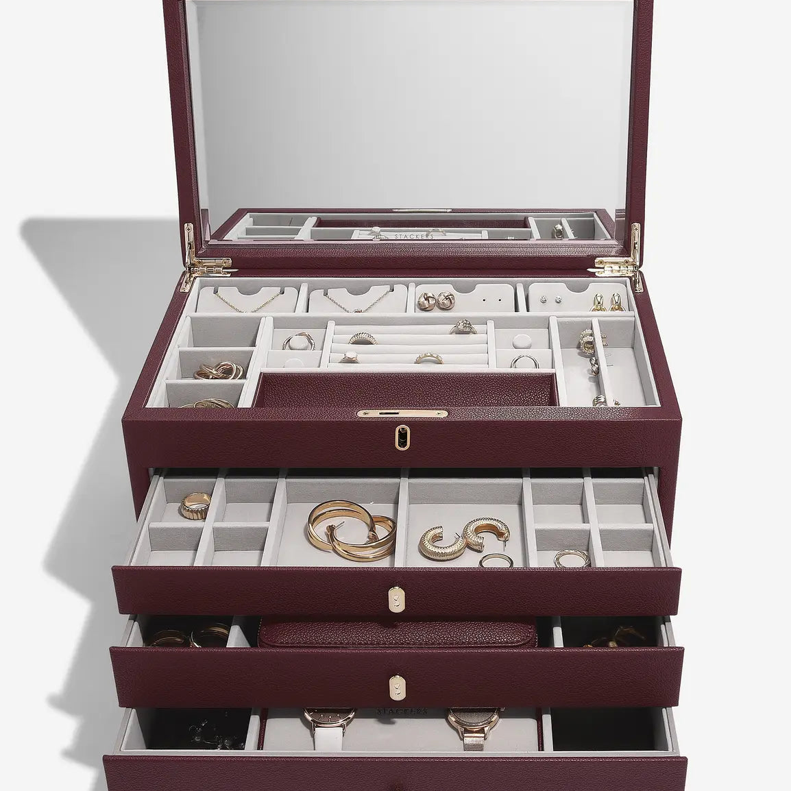 Large Luxury Jewellery Box - Burgandy