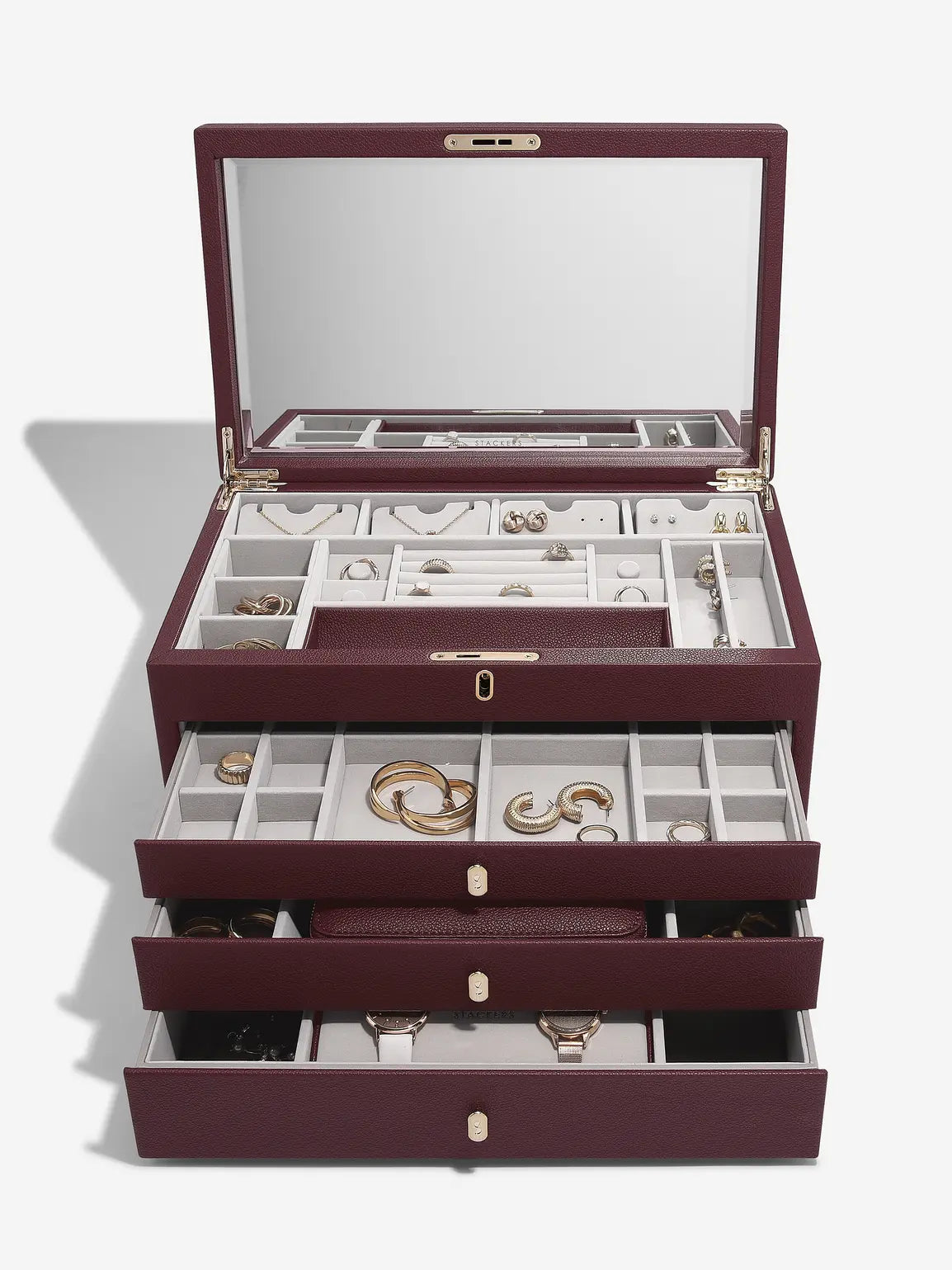 Large Luxury Jewellery Box - Burgandy