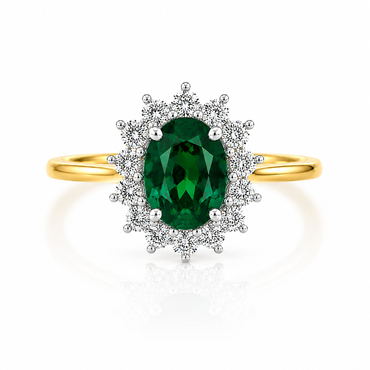 9kt Lab Grown Emerald and Diamond Cluster Dress Ring