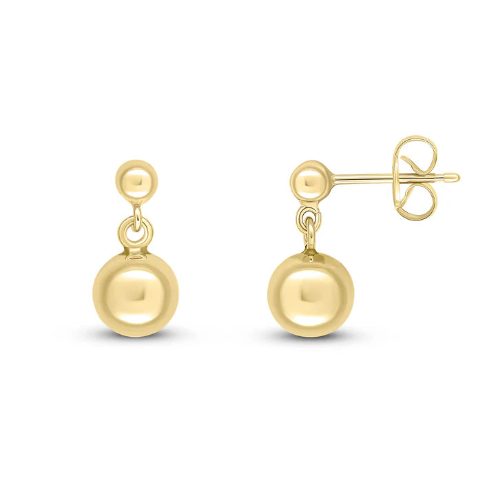 9kt Yellow Gold Polished Ball Drop Earrings