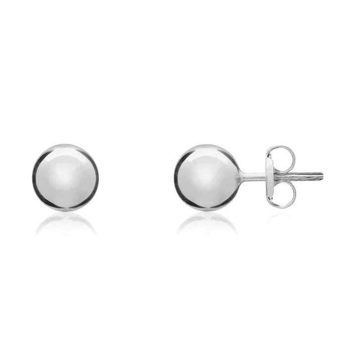9kt White Gold Polished Ball Stud Earrings, 6mm