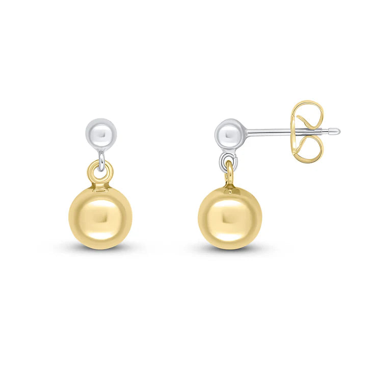9kt White & Yellow Gold Polished Ball Drop Earrings