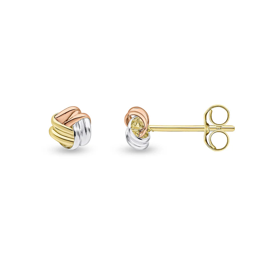 9kt Three Tone Gold Polished Ribbon Knot Stud Earrings 5mm