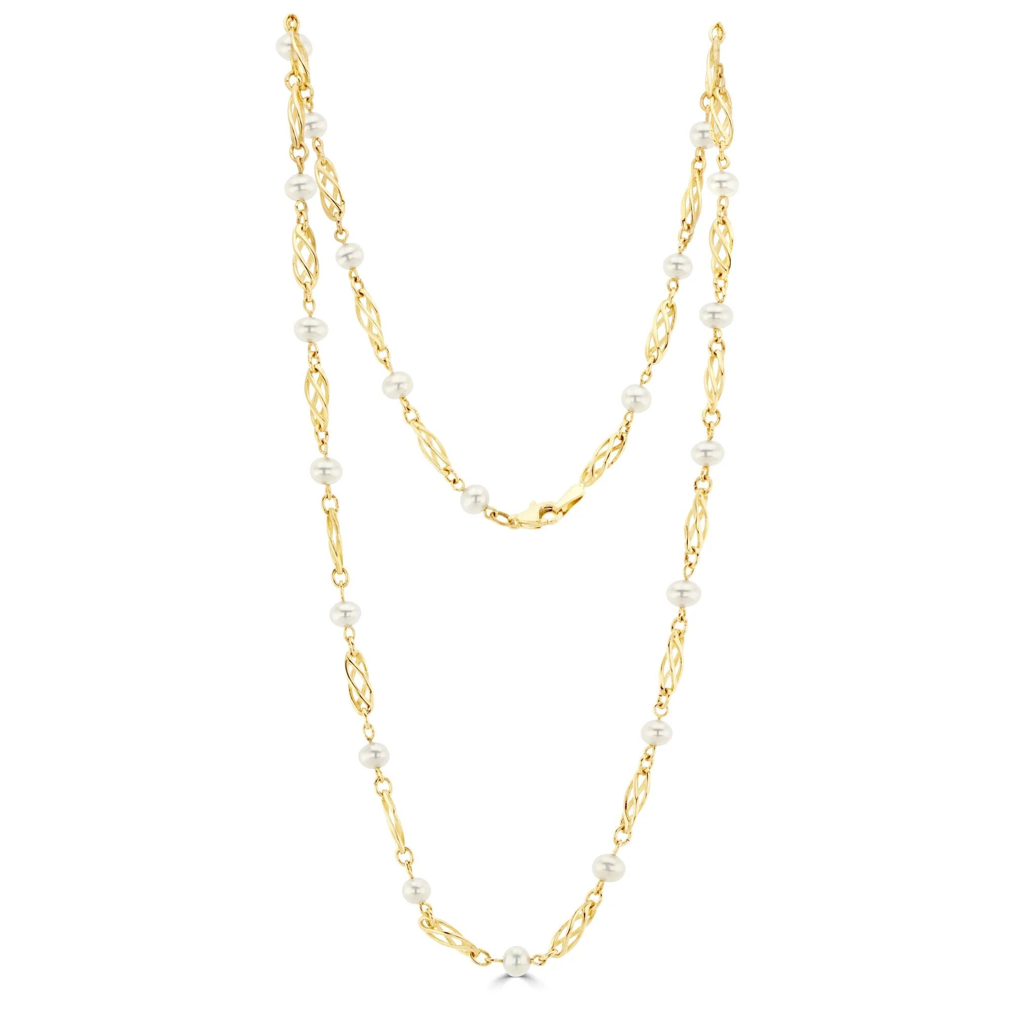 9kt Yellow Gold Freshwater Pearl & Open Twist Marquis Necklace