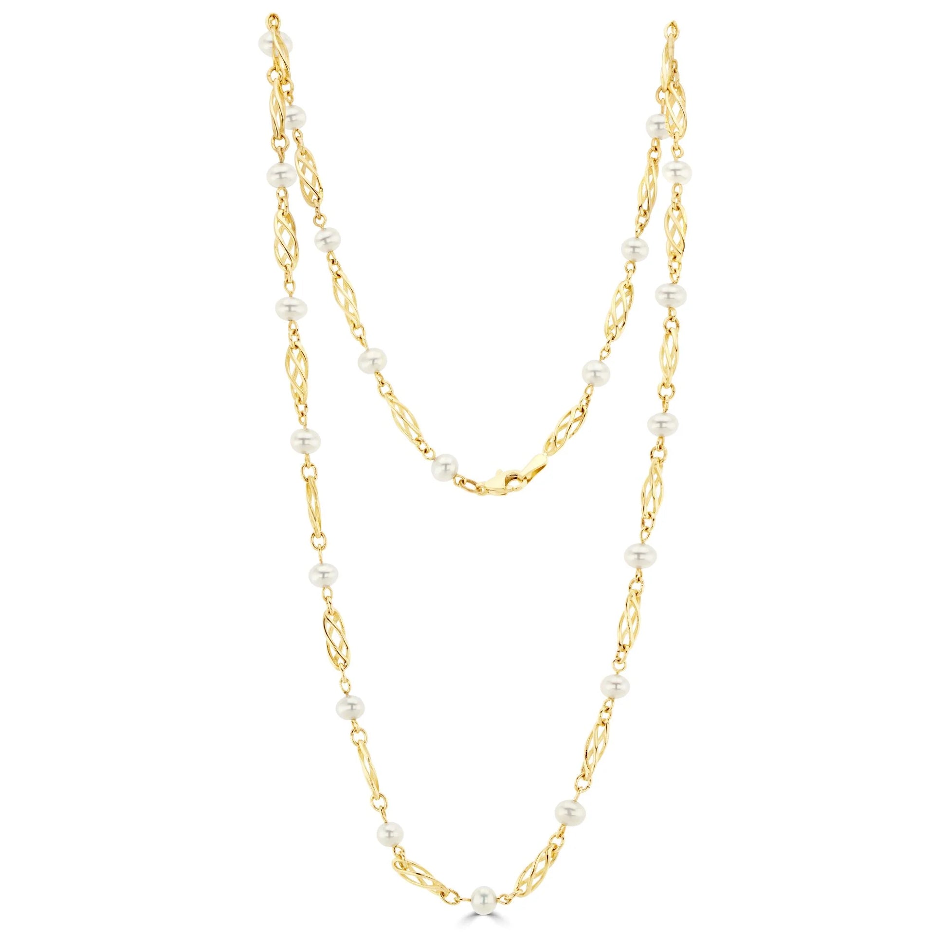 9kt Yellow Gold Freshwater Pearl & Open Twist Marquis Necklace