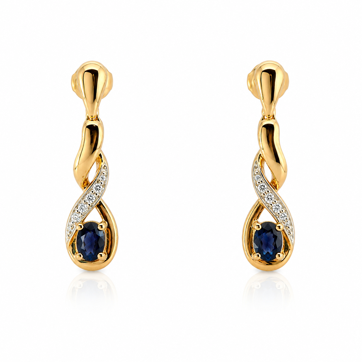 9kt Sapphire and Diamond Twist Drop Earrings