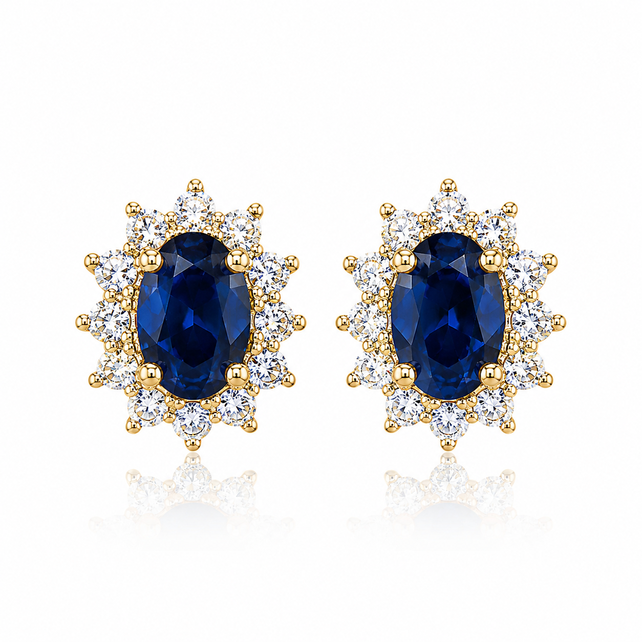 9kt Lab Grown Sapphire and Diamond Cluster Earrings
