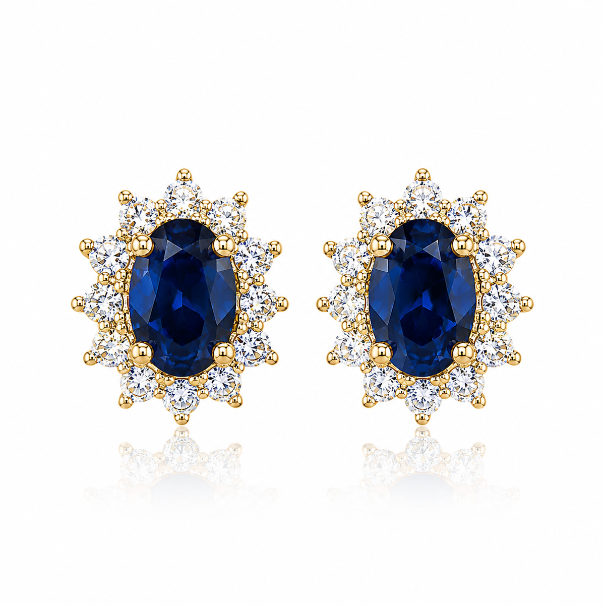 9kt Lab Grown Sapphire and Diamond Cluster Earrings