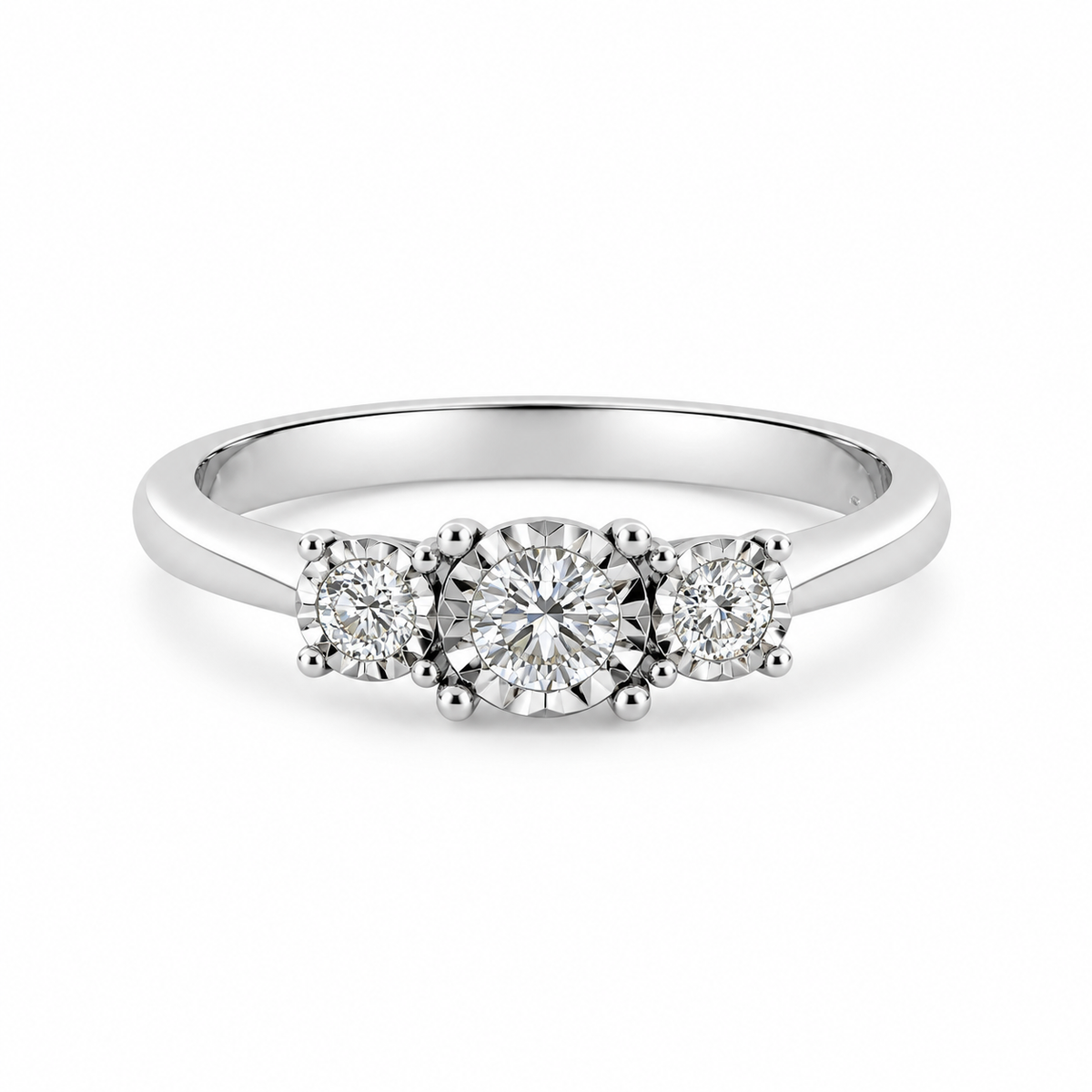 9kt Three Stone Diamond Illusion Set Engagement Ring