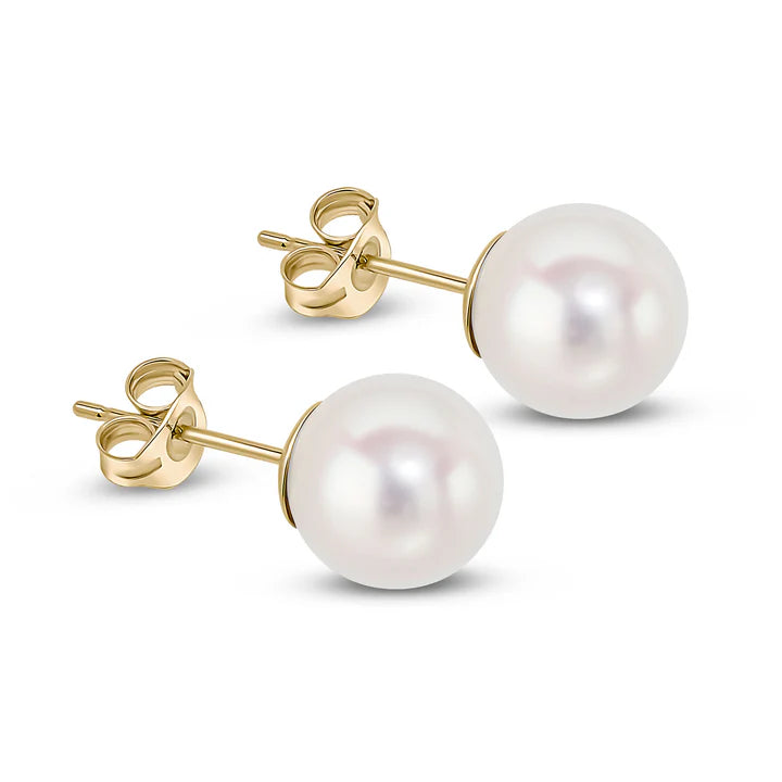 9kt Yellow Gold Freshwater Round Pearl Stud Earrings
