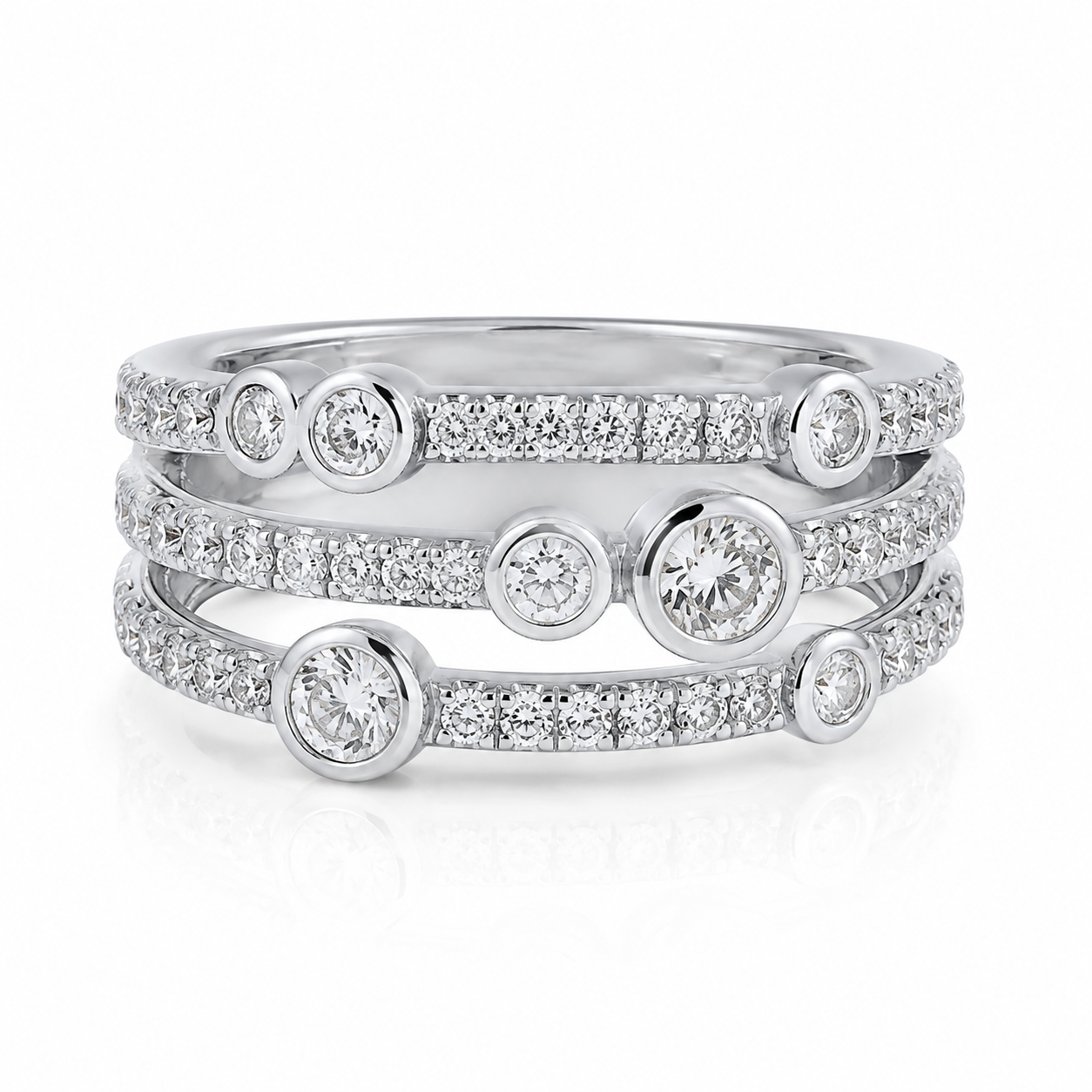 9kt Bubble 3 Row Diamond Dress Ring