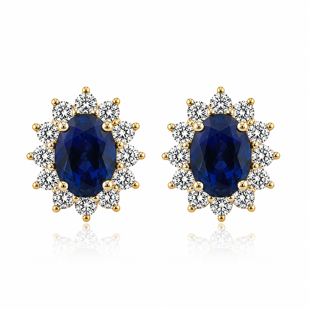 9kt Lab Grown Sapphire and Diamond Cluster Earrings